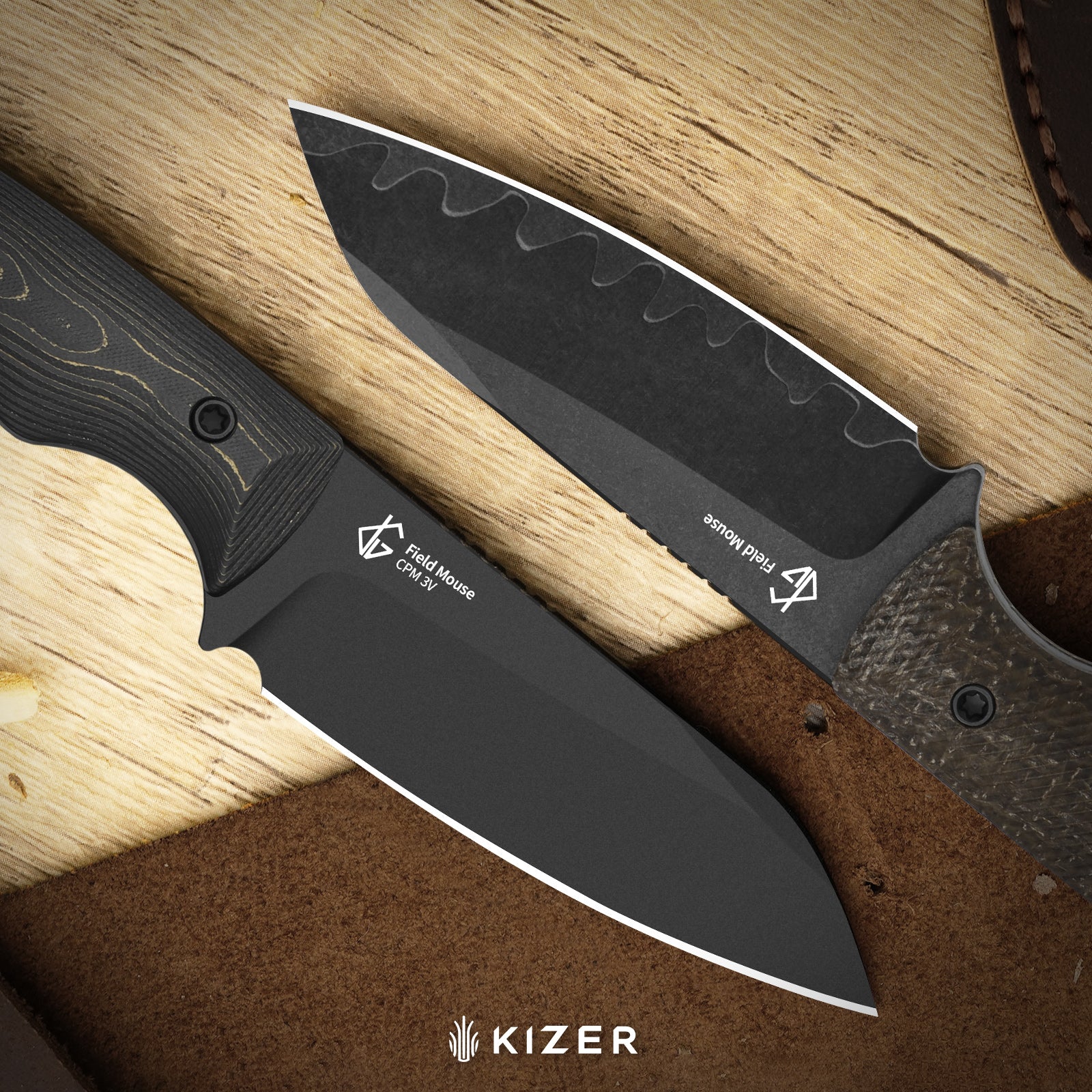 Field Mouse | CPM 3V | FatCarbon Camo Gold | Fixed Blade | KizerB™ 1135A1