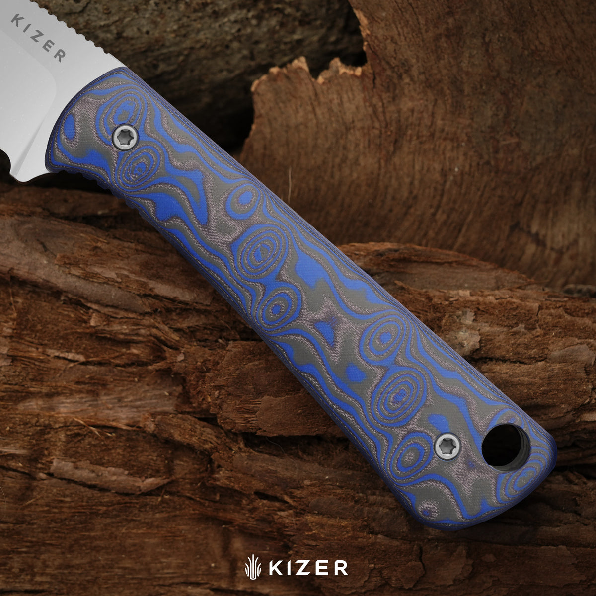 MiCrow | Wharncliffe | AEB-L | vortex pattern micarta | Stonewashed | KizerV™ 1139A2