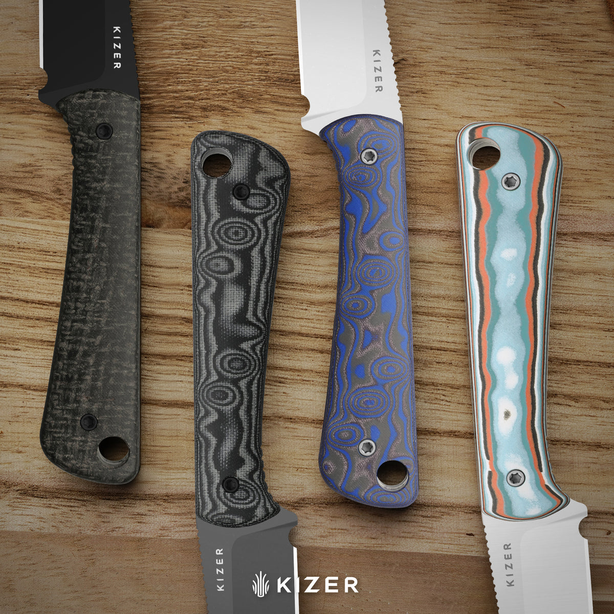 MiCrow | Wharncliffe | AEB-L | vortex pattern micarta | Gray PVD Coating & Stonewashed | KizerV™ 1139A3