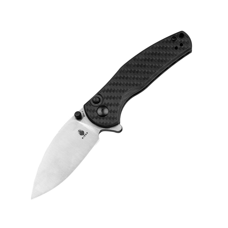 Kizer Mini Grouper Nitro V Blade Button Liner Lock Carbon Fiber Handle V3669A1 (3.14" Satin)