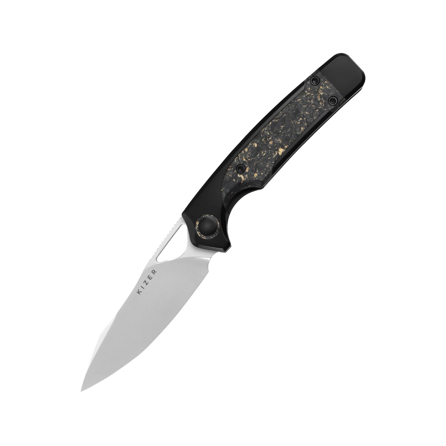 Ara 3.09 inch S45VN Titanium & Carbon Fiber Gold Flake Ki3729A1-Kizer