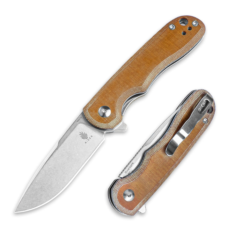 Kizer Riverbank Nitro-V Blade Liner Lock Micarta Handle V3717M3(2.99'' Stonewashed)