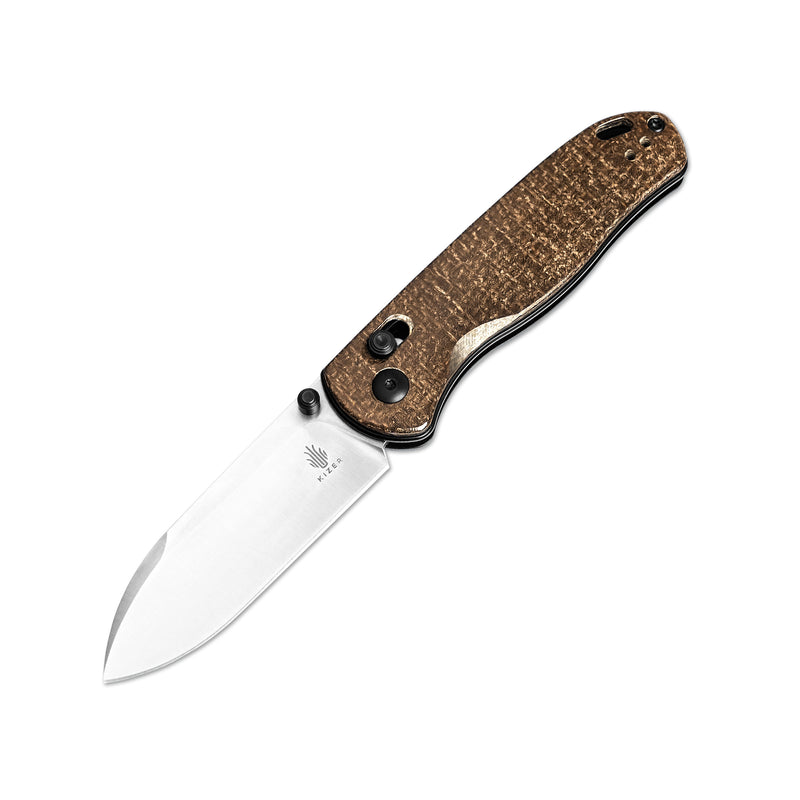 Kizer Drop Bear Polished Brown Burlap Micarta KnifeCenter Exclusive -Ki3619E3