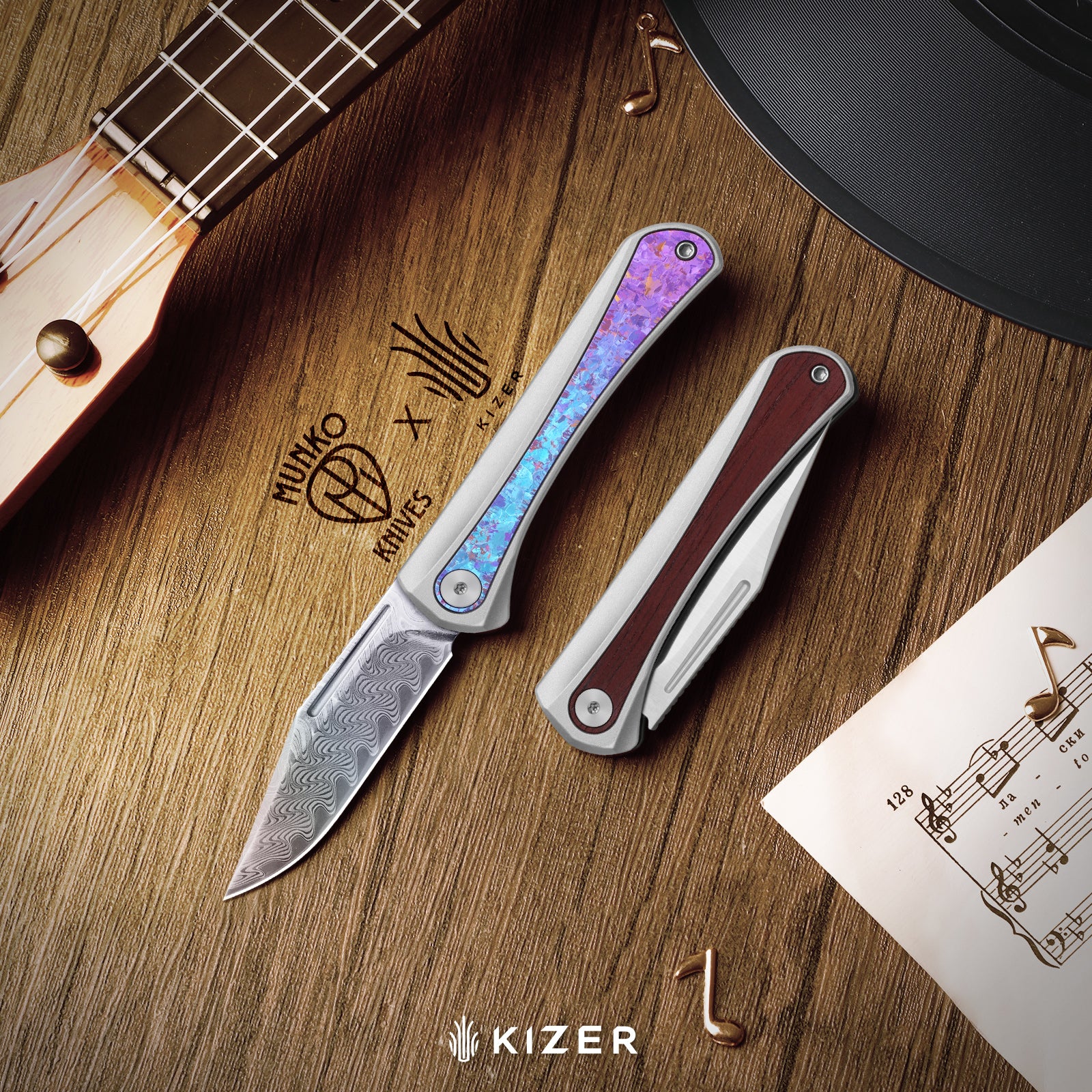 Melody | Rainbow Damascus | Aluminum & Crystallized Titanium | KizerB™ 3732A1