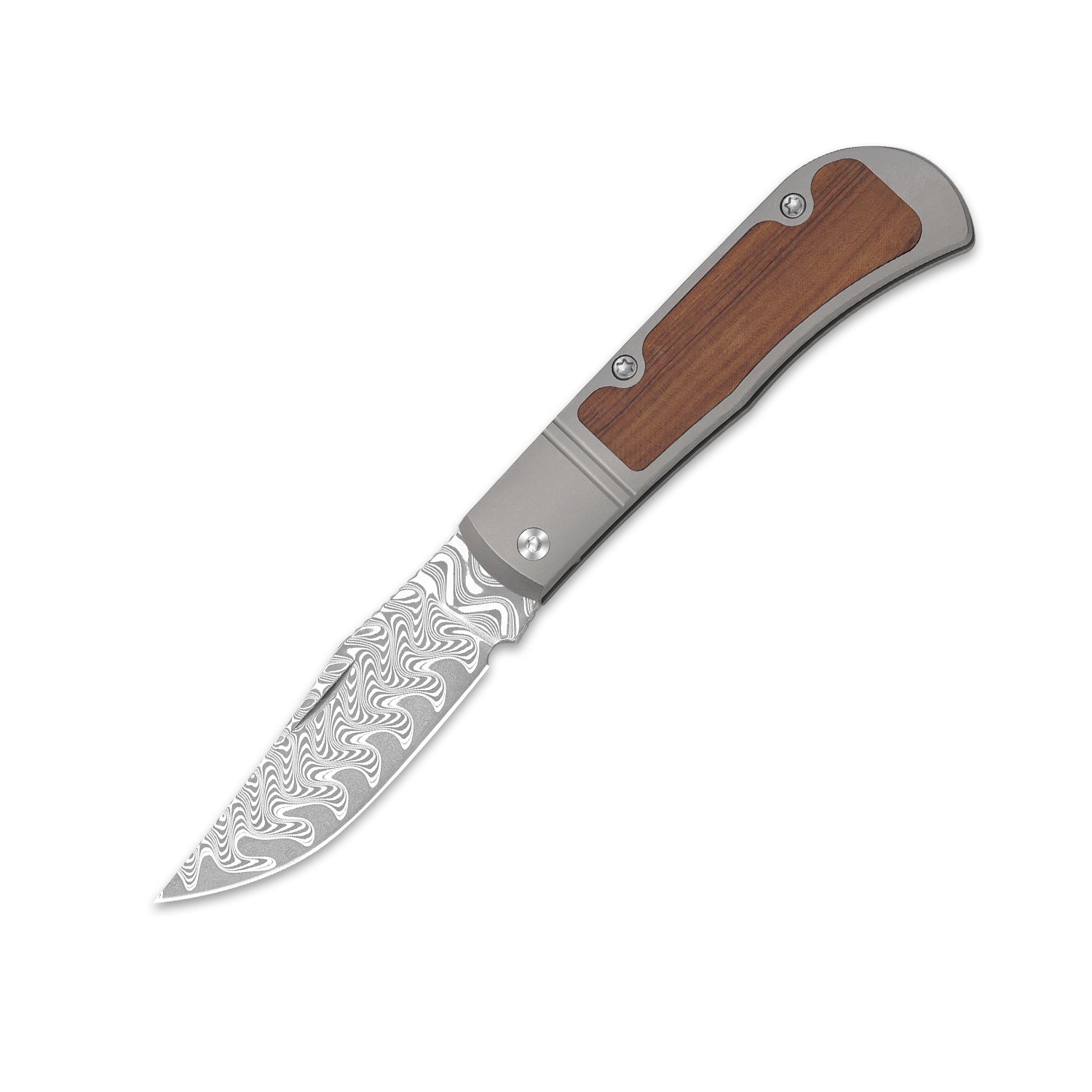 Trestle 2.9 Inch Damascus Titanium & Mkuruti Wood V3761A2-Kizer
