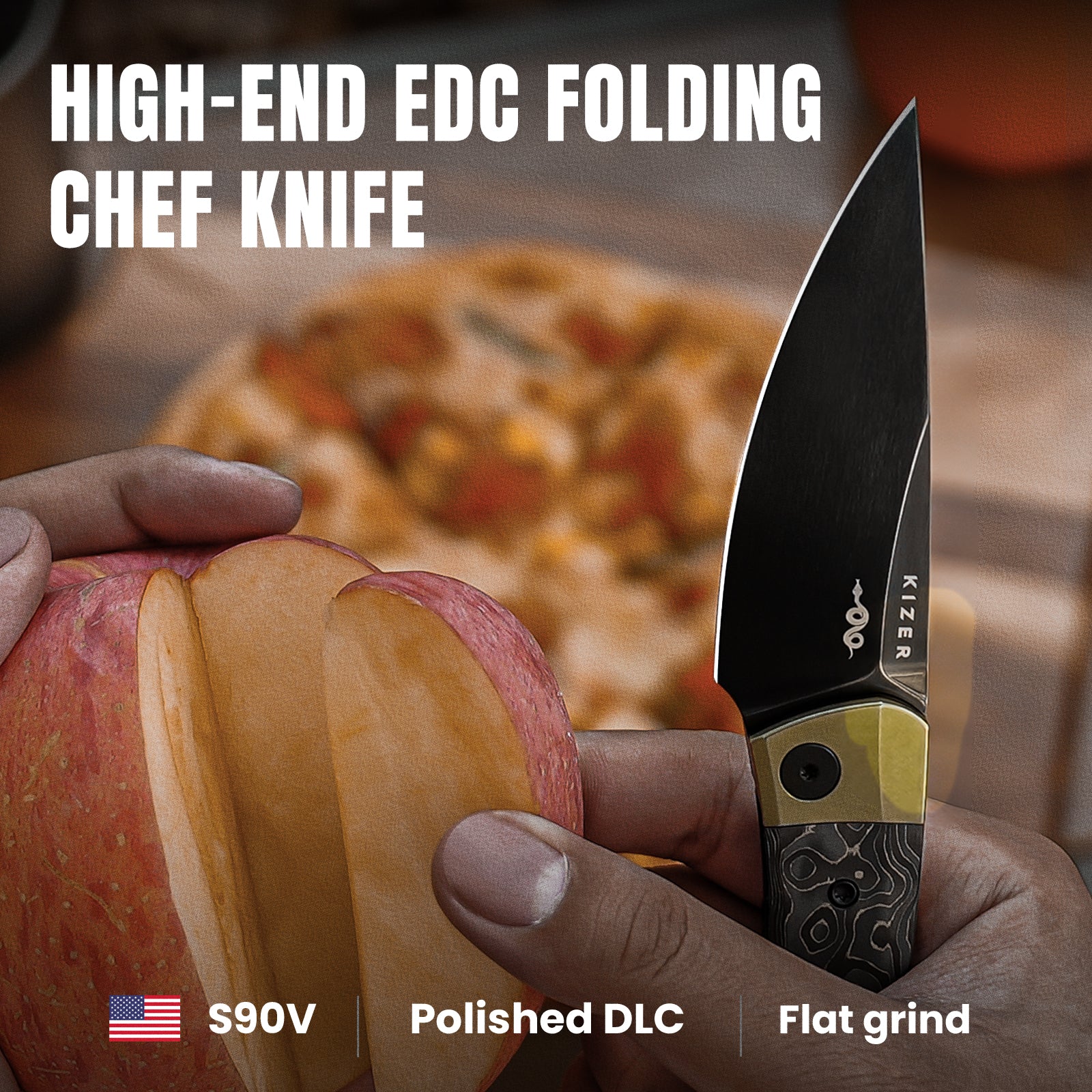 Mini MoMo | S90V | Titanium+Fat Carbon Camo Gold | KizerB™ 3663A3