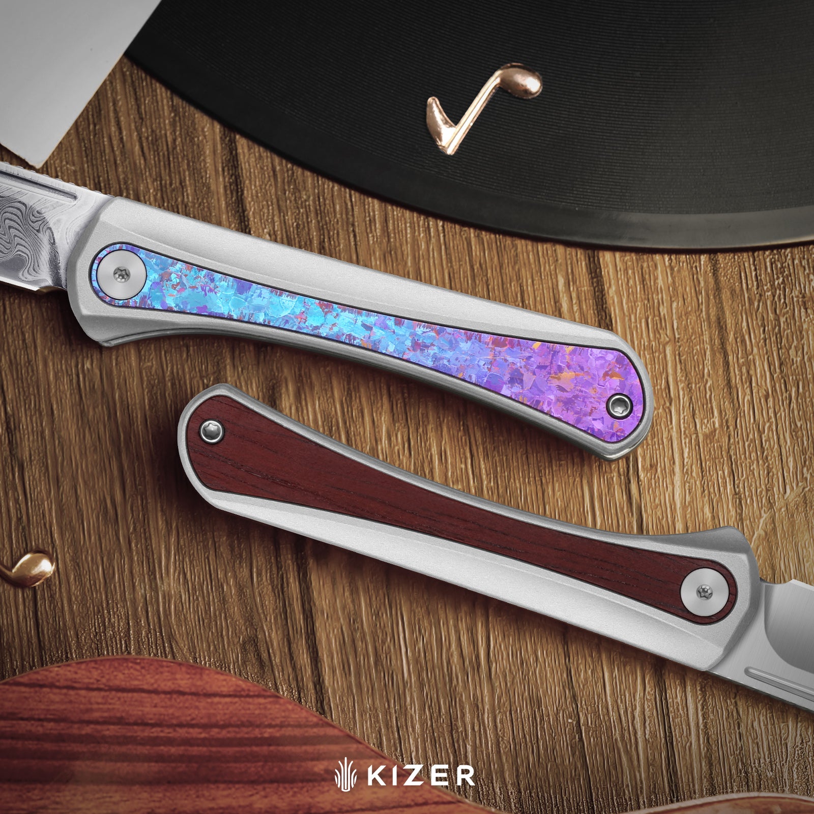Melody | Rainbow Damascus | Aluminum & Crystallized Titanium | KizerB™ 3732A1