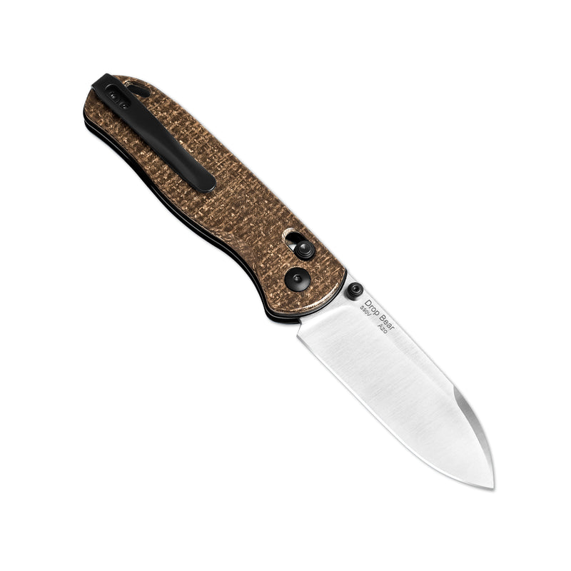 Kizer Drop Bear Polished Brown Burlap Micarta KnifeCenter Exclusive -Ki3619E3