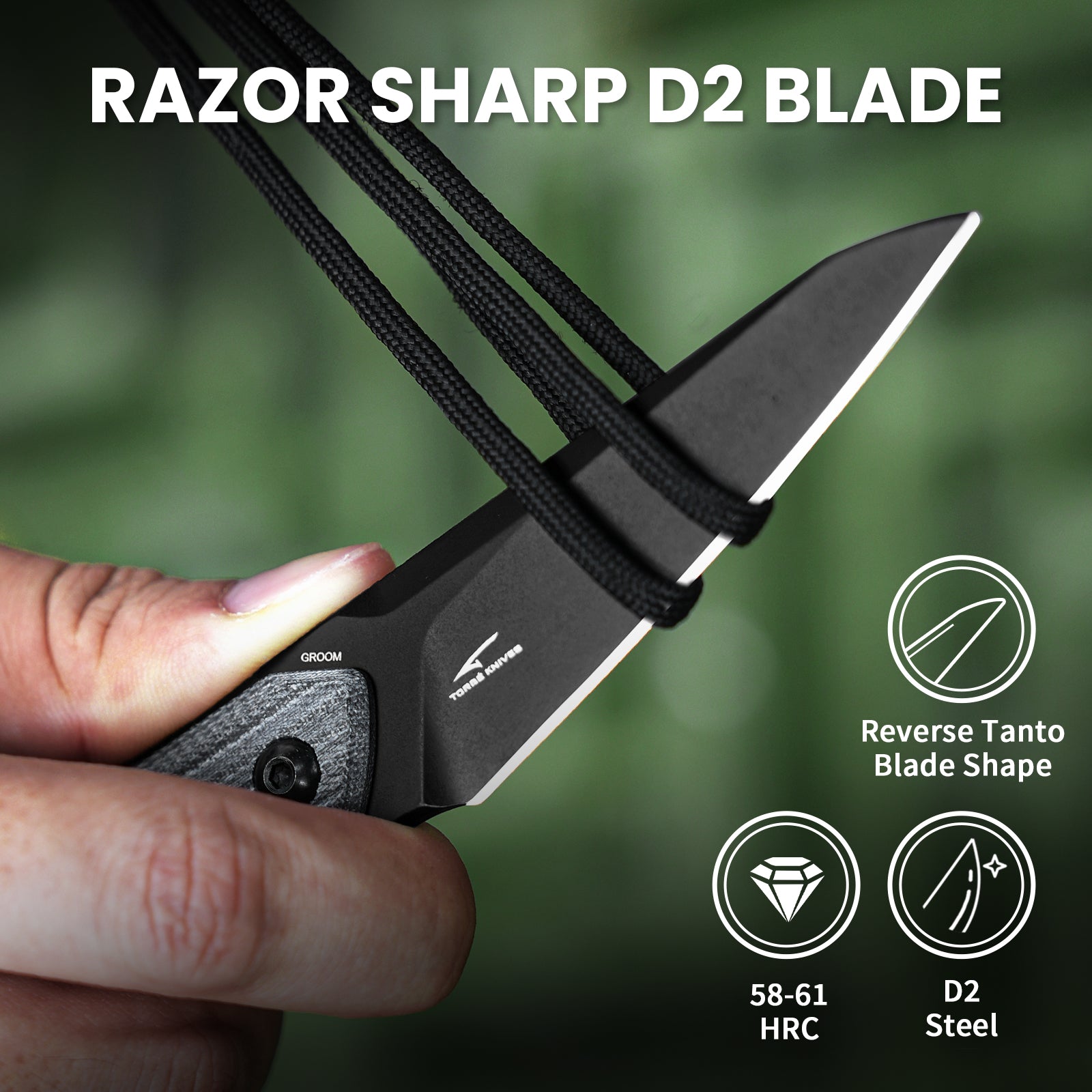 GROOM 3.08 inches D2 Fixed Blade Denim Micarta Handle 1060A1-kizer