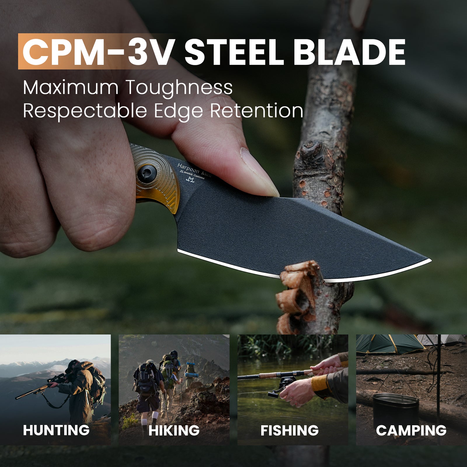 Harpoon 3 inch Mini 3V Blade PEI Handle 1040S5-Kizer