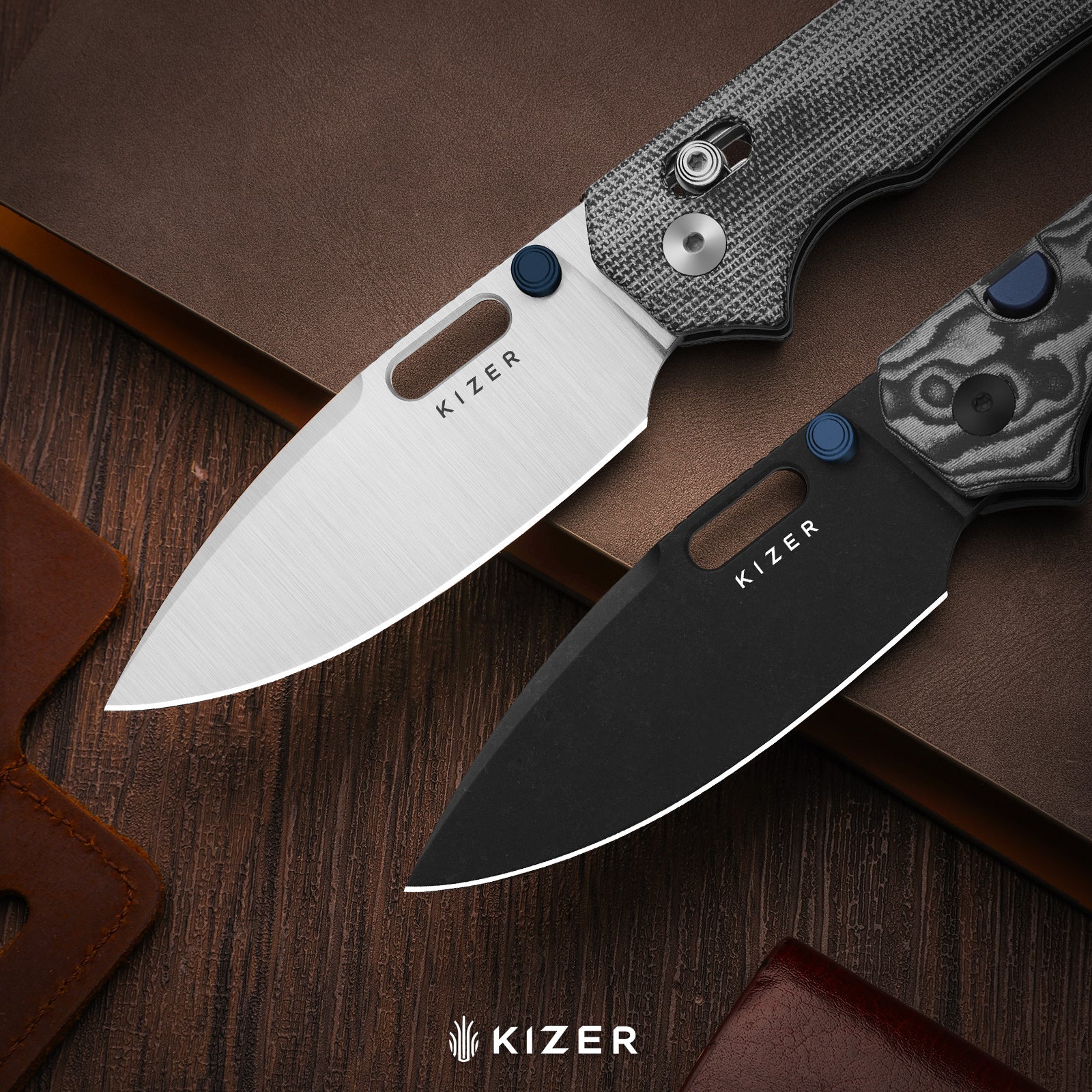 Outposter |  Kizer Clutch Lock™ | Vortex Pattern Micarta | Nitro-V+PVD Coating | KizerV™ 3802CDA2