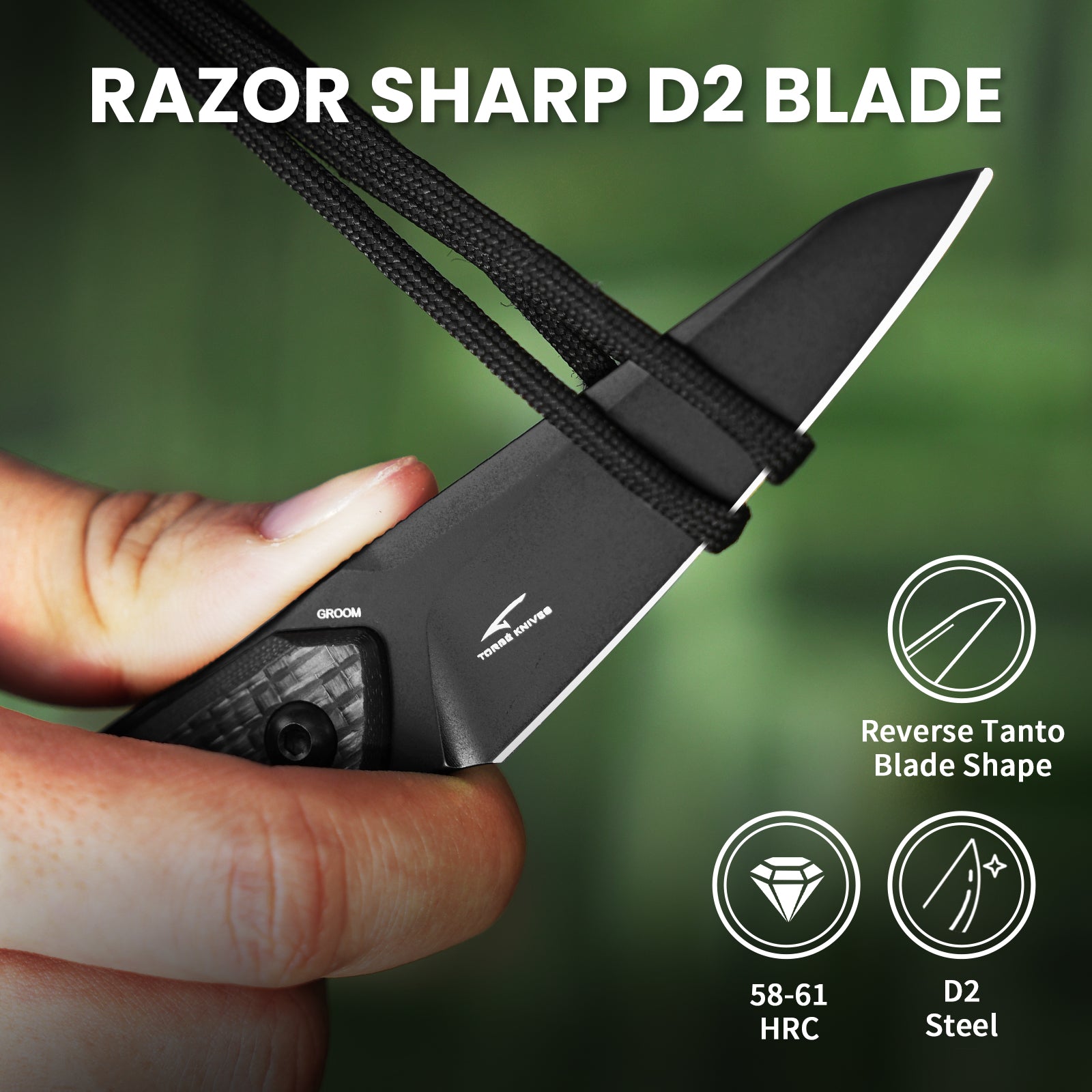 GROOM 3.08 inches D2 Fixed Blade Carbon Fiber Handle 1060A2-kizer