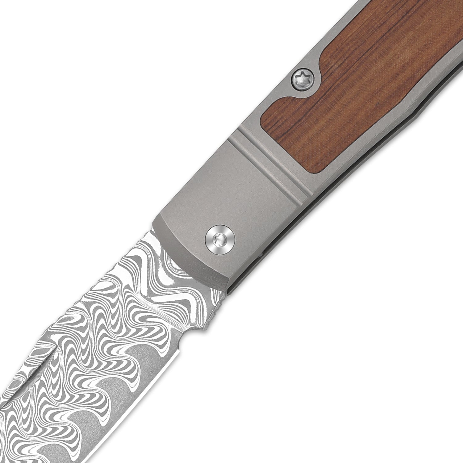 Trestle 2.9 Inch Damascus Titanium & Mkuruti Wood V3761A2-Kizer