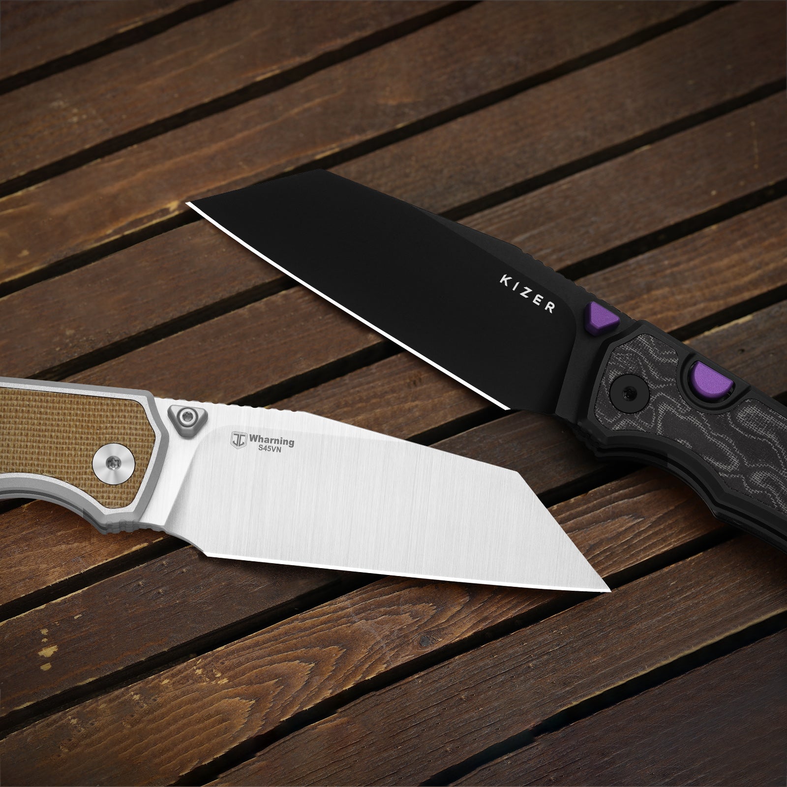 Wharning | Kizer Button Liner Lock™ | WHARNCLIFF | S45VN | KizerB™ 3738A2