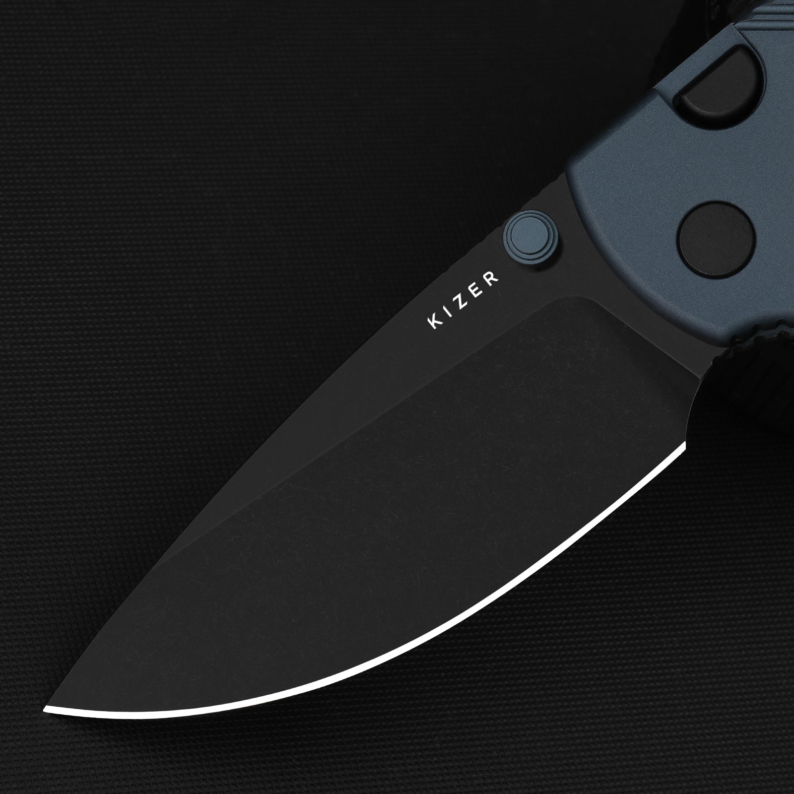 Glaux | Kizer Button Liner Lock™ | Vortex Pattern Micarta | Gray PVD Coating & Stonewashed | KizerV™ 3801A2