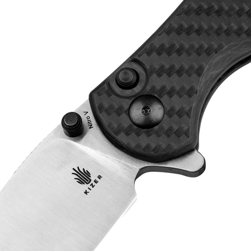 Kizer Mini Grouper Nitro V Blade Button Liner Lock Carbon Fiber Handle V3669A1 (3.14" Satin)