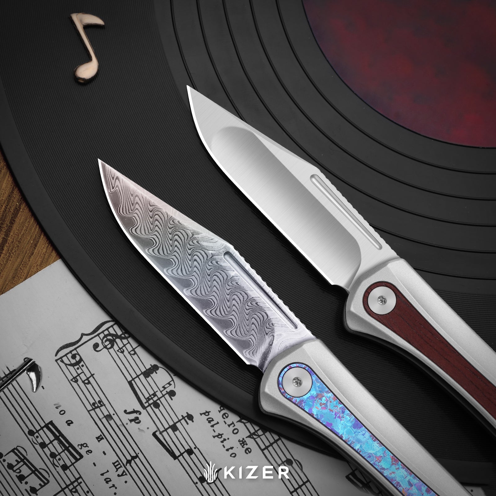 Melody | Rainbow Damascus | Aluminum & Crystallized Titanium | KizerB™ 3732A1