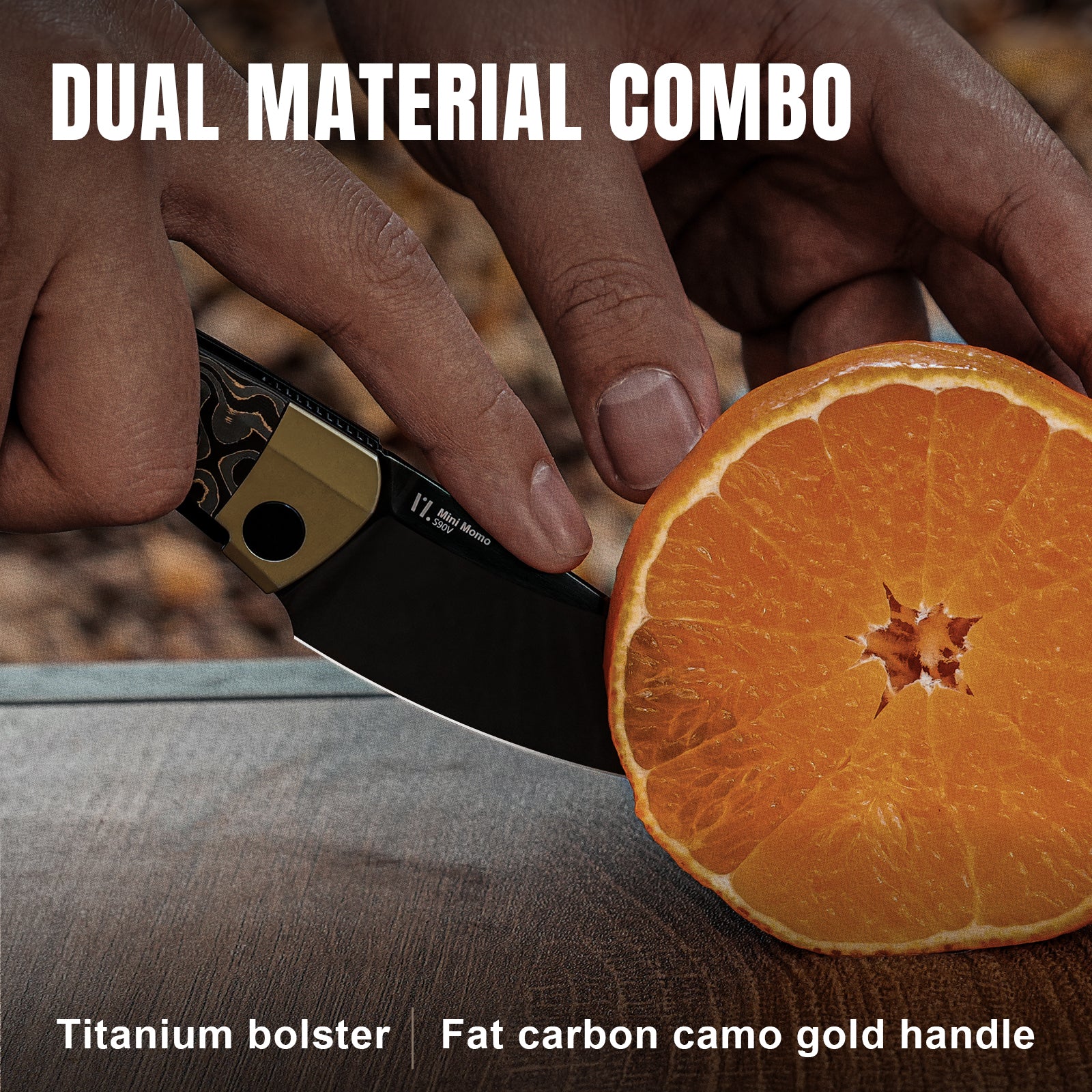Mini MoMo | S90V | Titanium+Fat Carbon Camo Gold | KizerB™ 3663A3