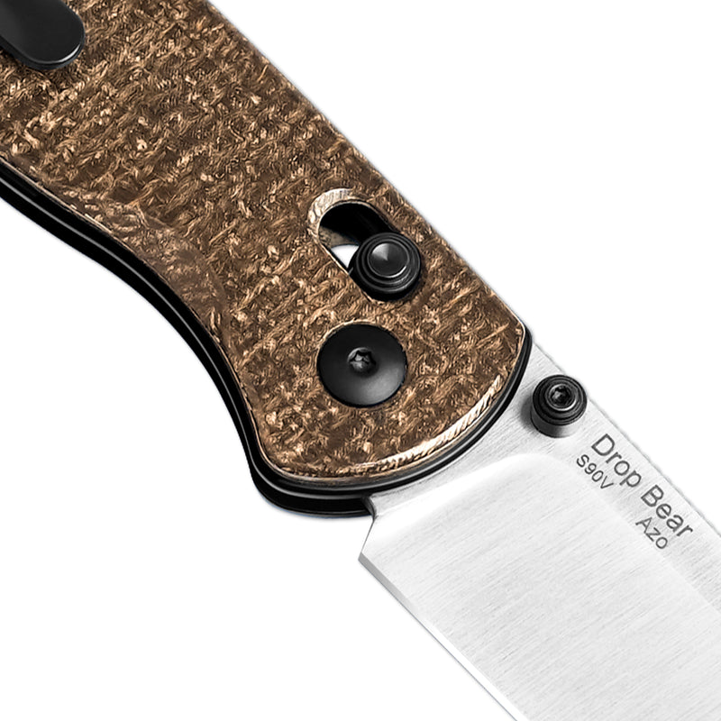 Kizer Drop Bear Polished Brown Burlap Micarta KnifeCenter Exclusive -Ki3619E3