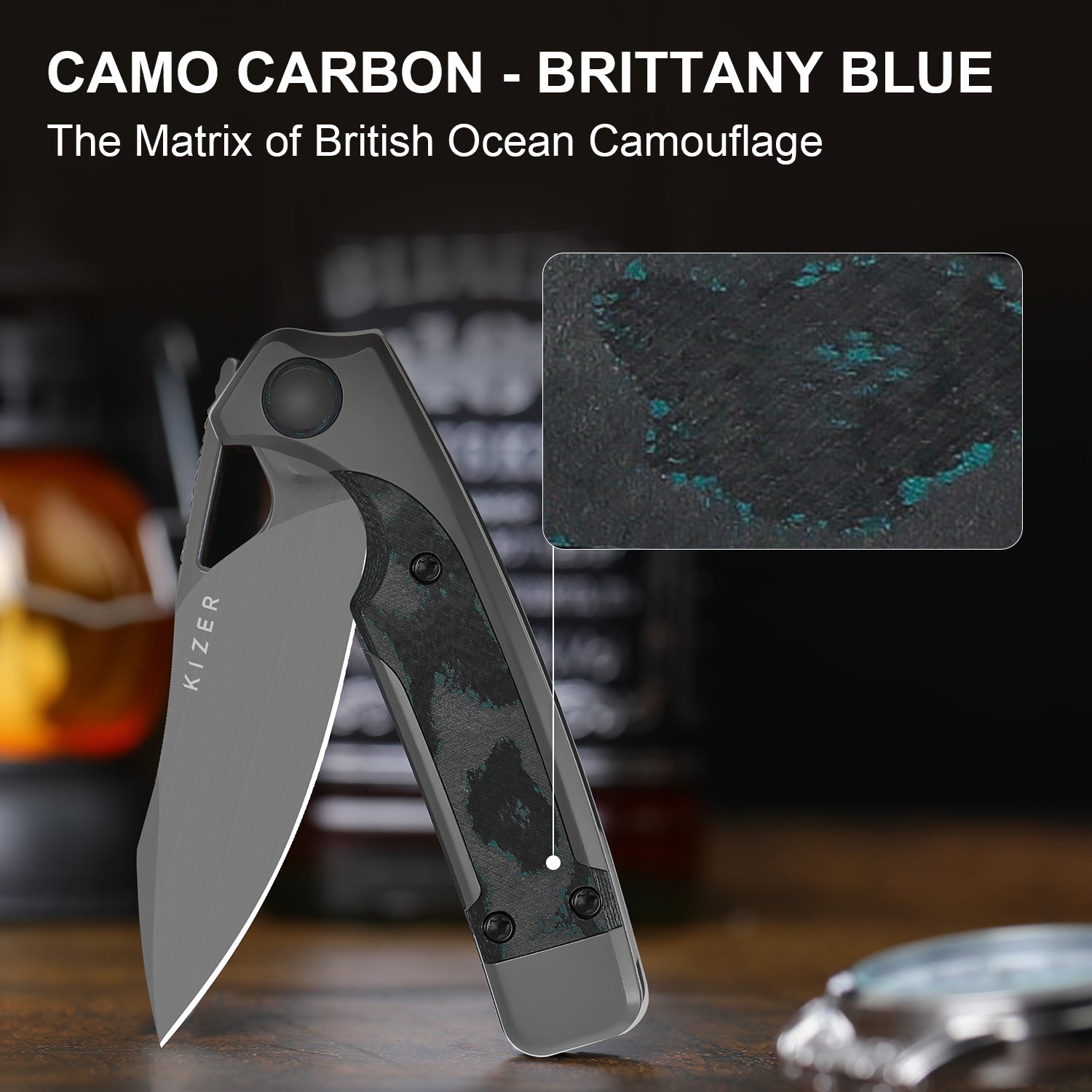 Ara 3.09 inch S45VN Titanium & Camo Carbon Brittany Blue Ki3729A2