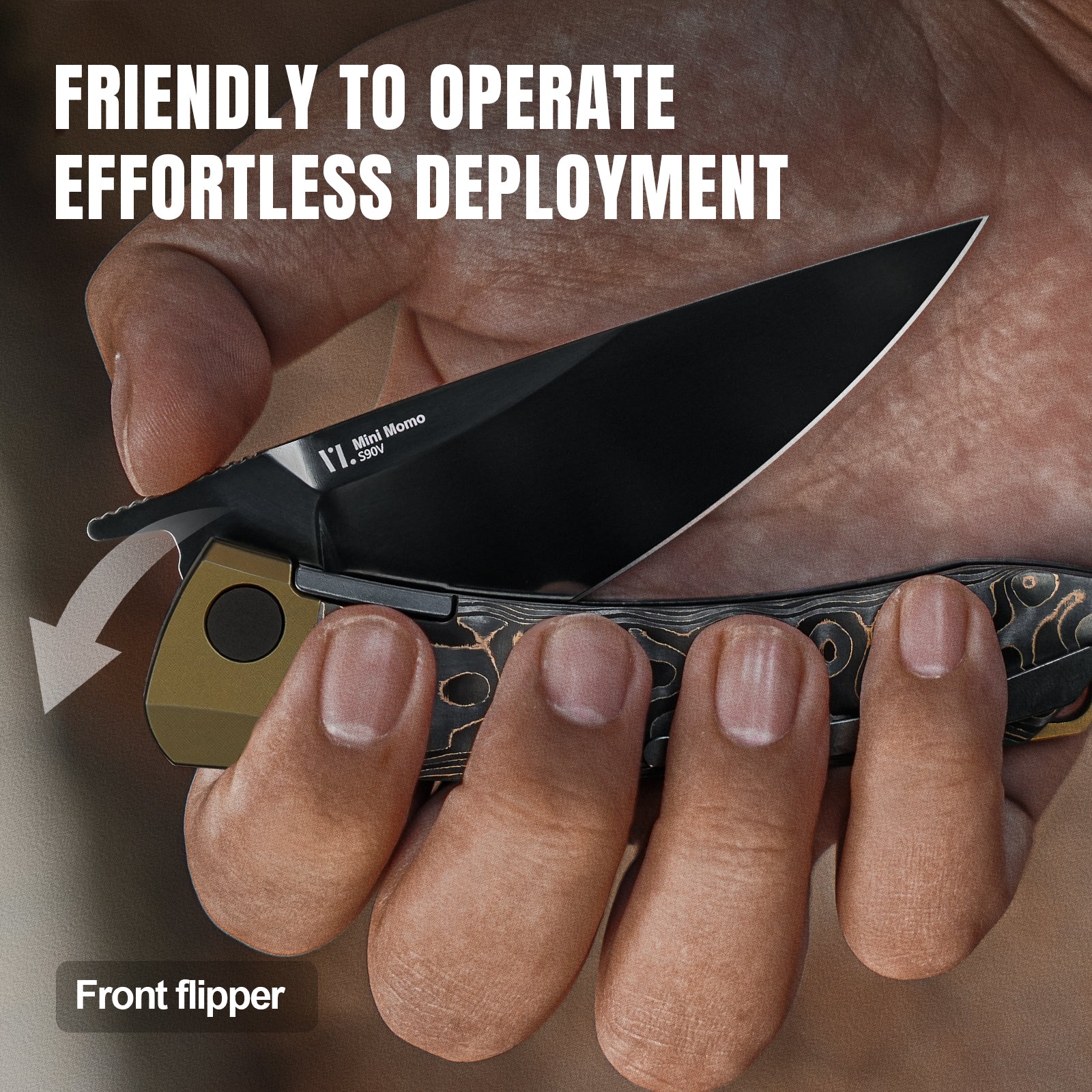 Mini MoMo | S90V | Titanium+Fat Carbon Camo Gold | KizerB™ 3663A3