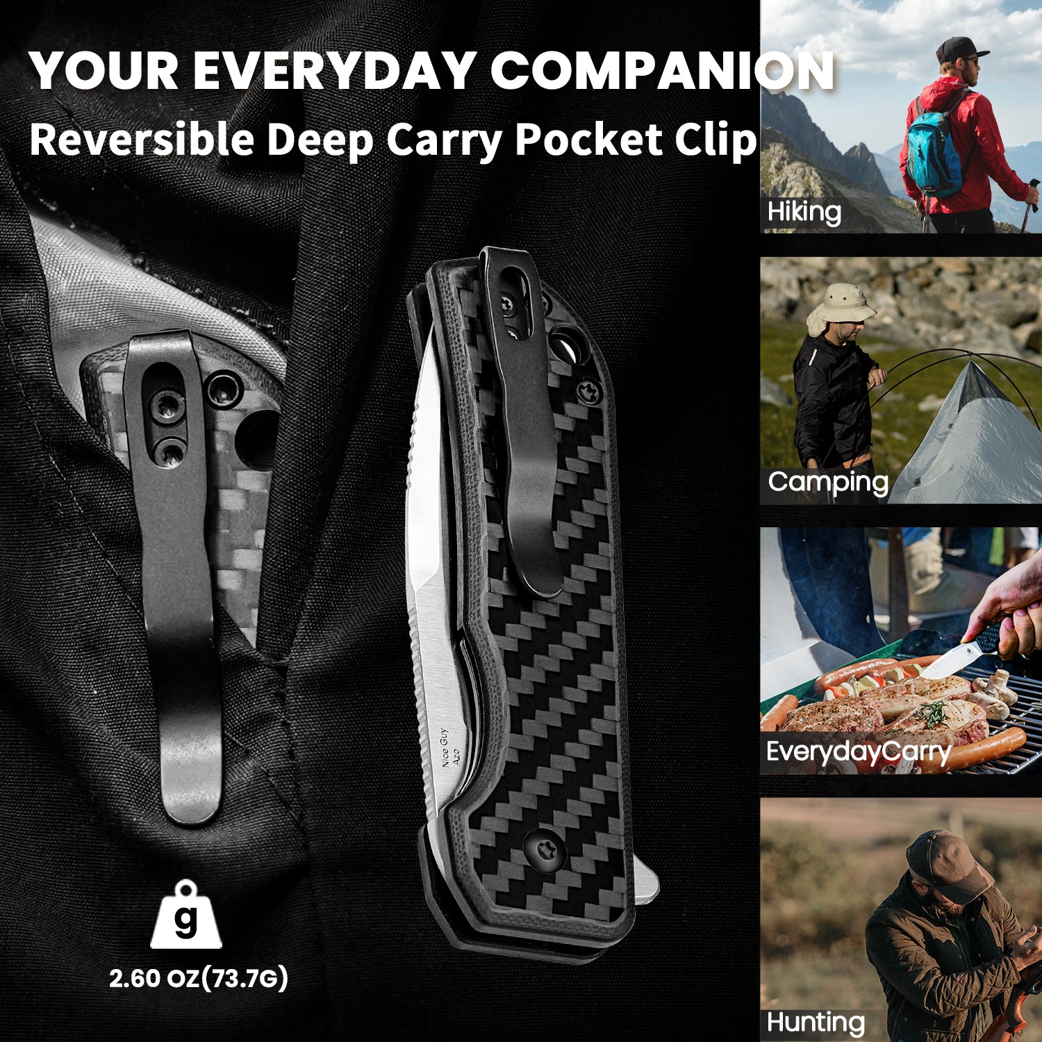 Nice Guy 2.84 inch G10 Carbon Fiber Handle V3011C1-Kizer