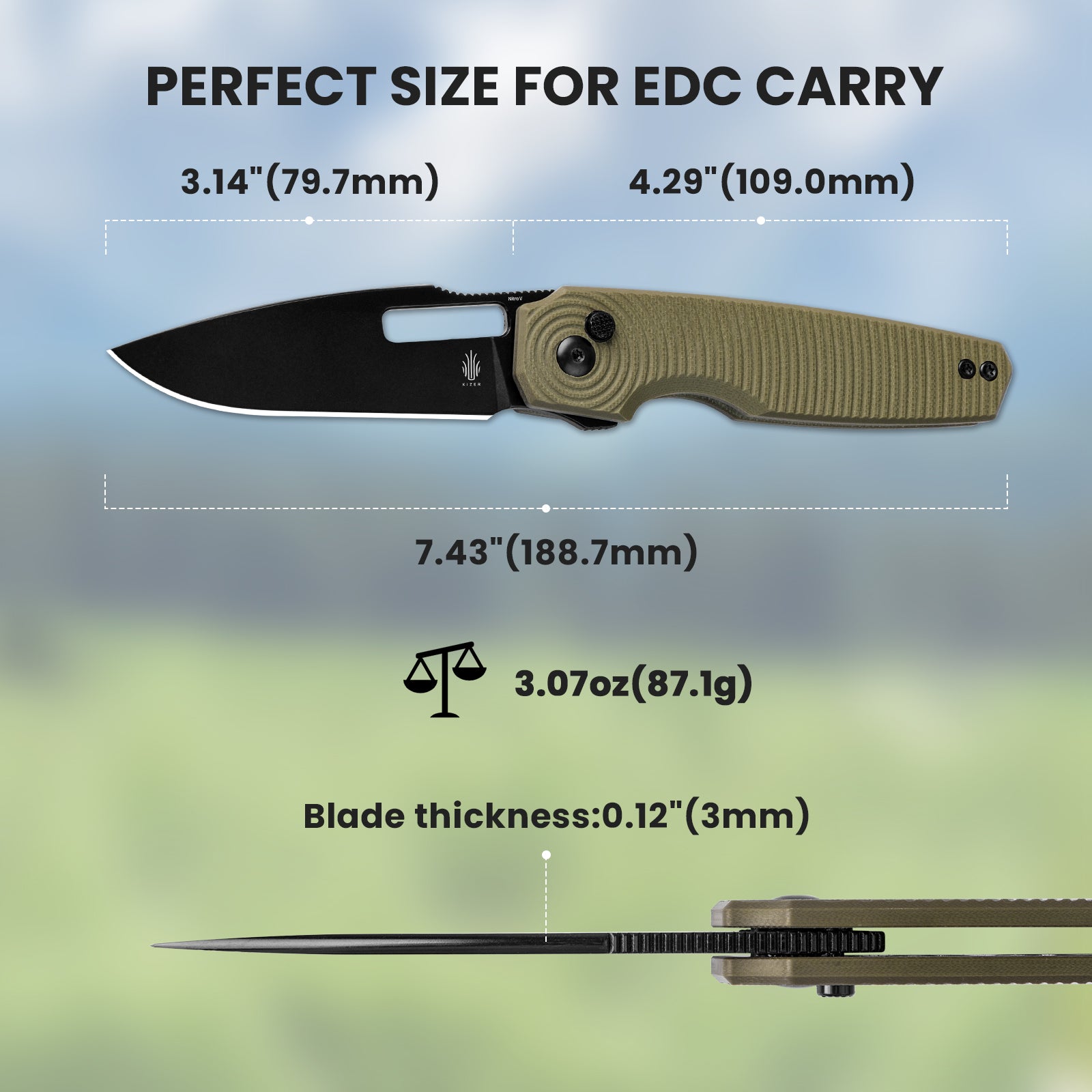 Dogfish 3.14 inch NitroV Blade Olive Green G10 Handle V3640A2-Kizer