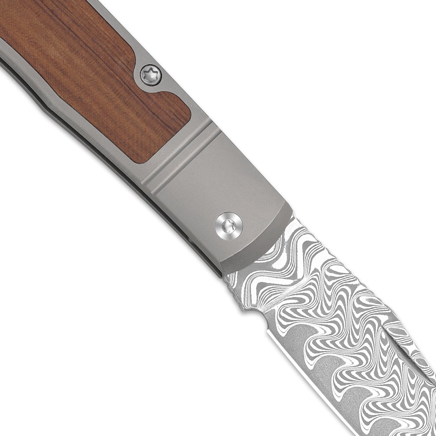 Trestle 2.9 Inch Damascus Titanium & Mkuruti Wood V3761A2-Kizer