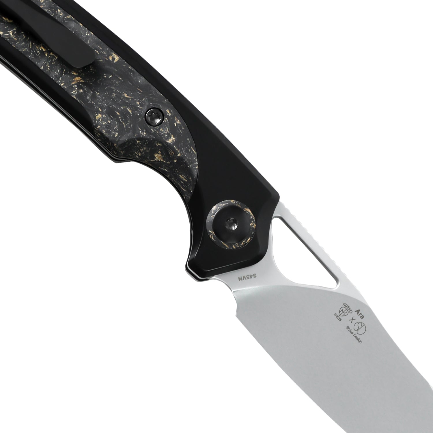 Ara 3.09 inch S45VN Titanium & Carbon Fiber Gold Flake Ki3729A1-Kizer