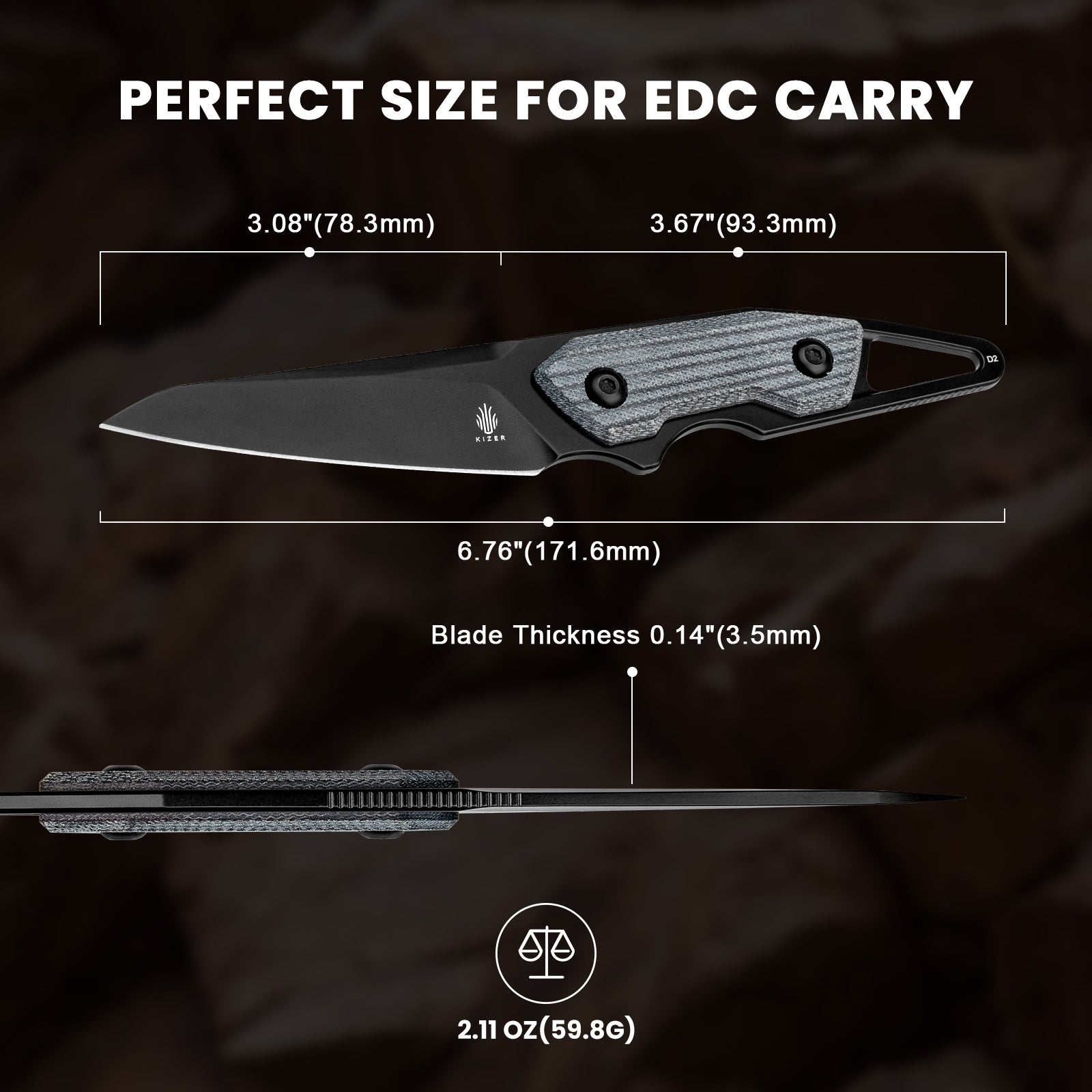 GROOM 3.08 inches D2 Fixed Blade Denim Micarta Handle 1060A1-kizer