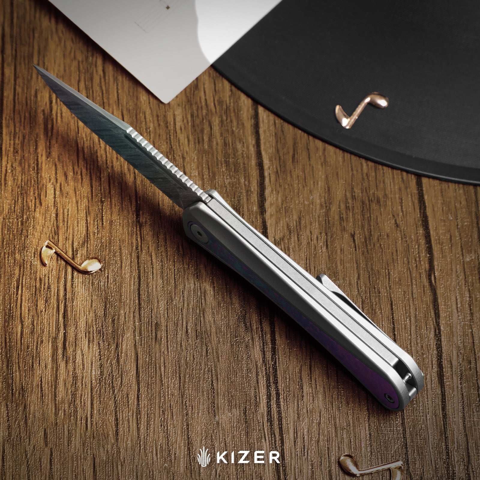 Melody | Rainbow Damascus | Aluminum & Crystallized Titanium | KizerB™ 3732A1