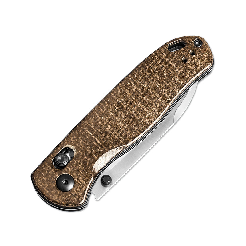 Kizer Drop Bear Polished Brown Burlap Micarta KnifeCenter Exclusive -Ki3619E3