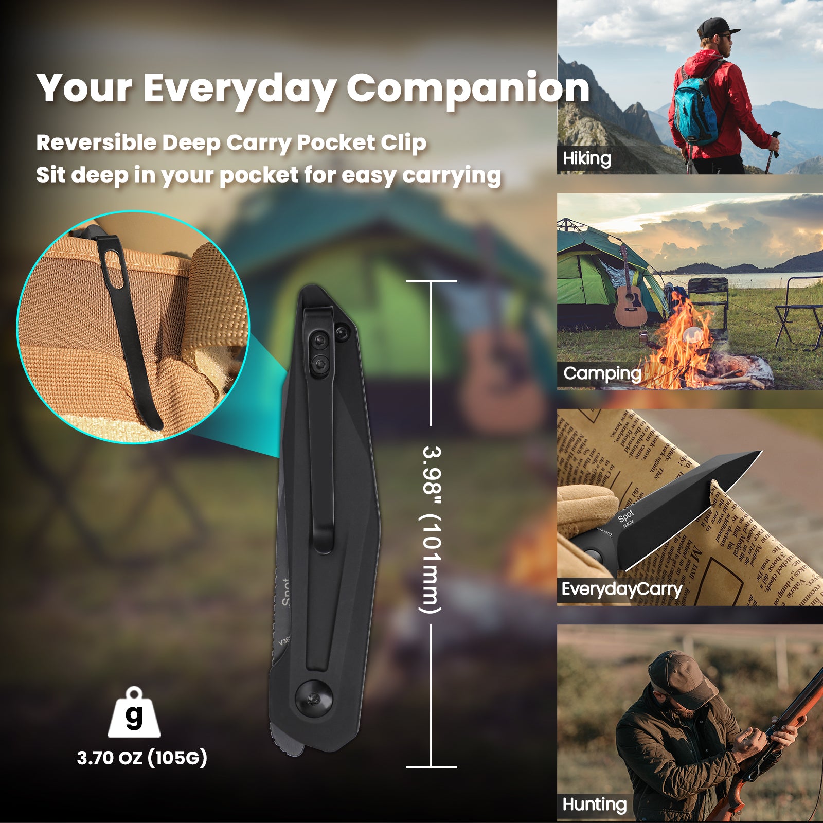 Spot Liner Lock 2.91inches Knife Black Aluminium Handle V3620C2-Kizer