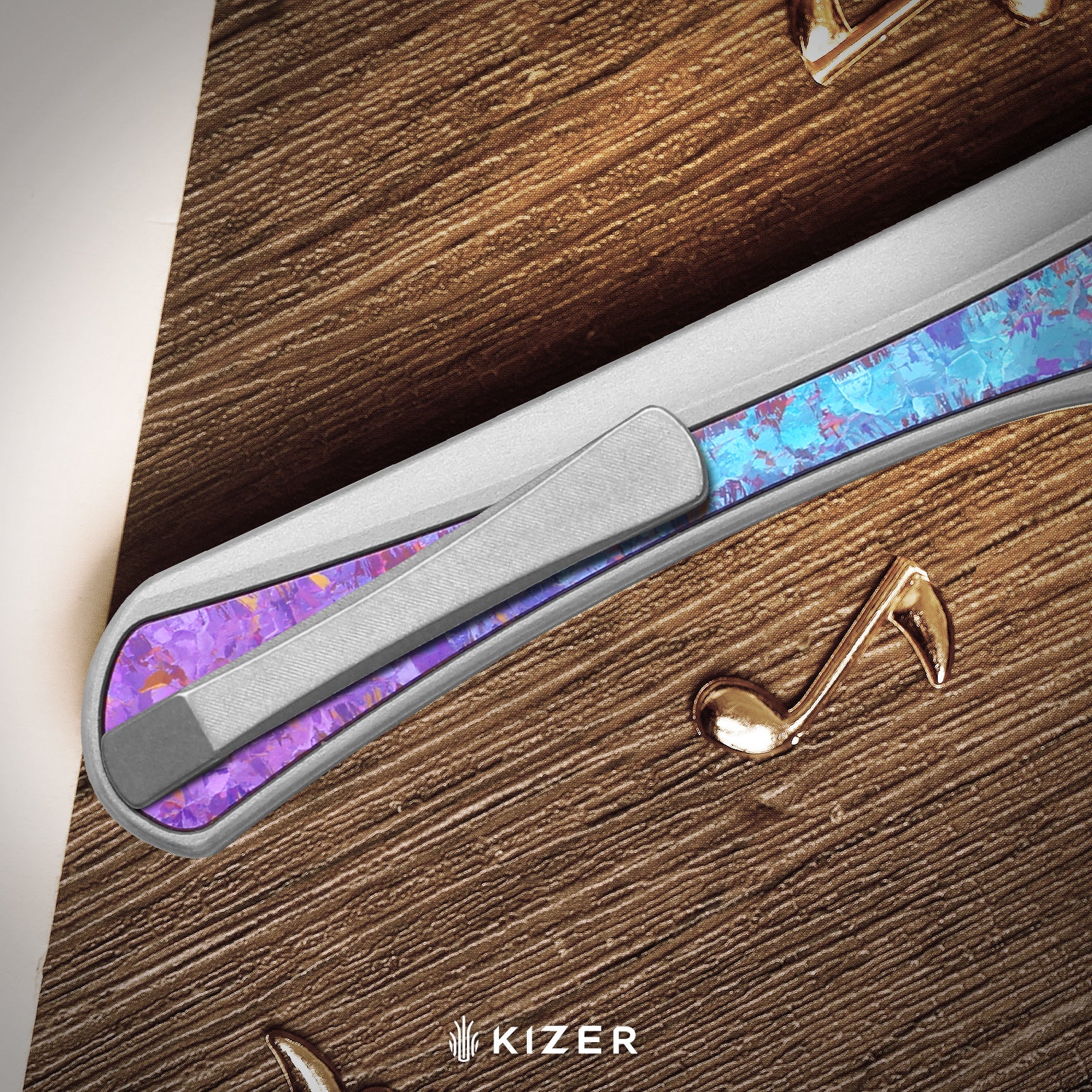 Melody | Rainbow Damascus | Aluminum & Crystallized Titanium | KizerB™ 3732A1