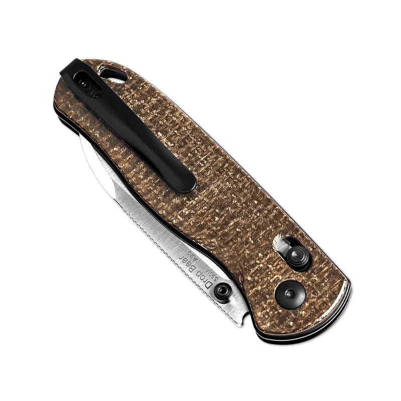 Kizer Drop Bear Polished Brown Burlap Micarta KnifeCenter Exclusive -Ki3619E3