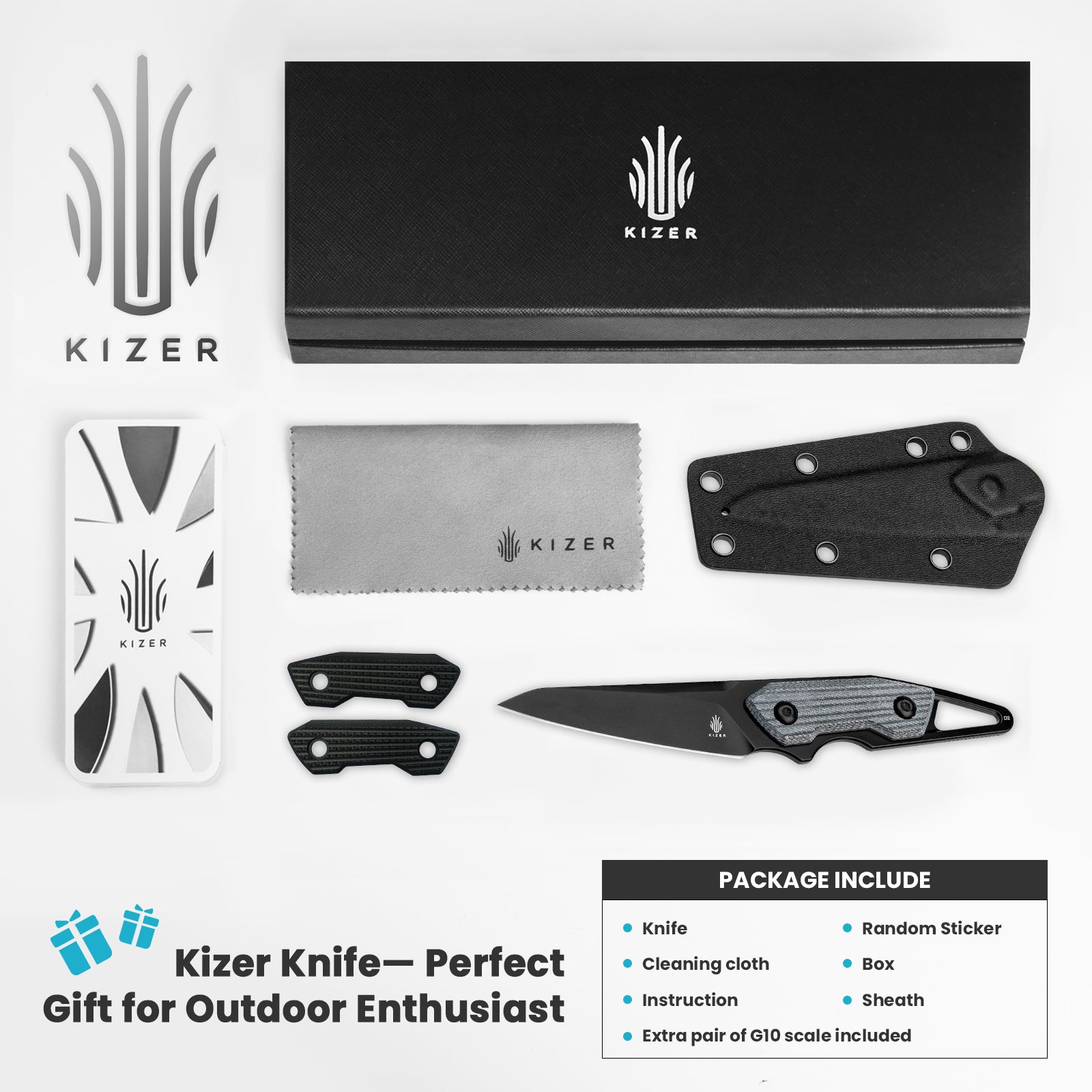 GROOM 3.08 inches D2 Fixed Blade Denim Micarta Handle 1060A1-kizer
