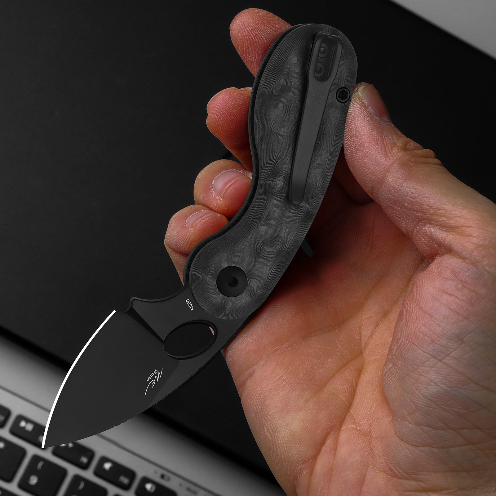 TM Glitter Camo Iron Cover(ブラック) Kizer Microbe EDC Pocket Knife | Button Liner Lock | Camo Carbon