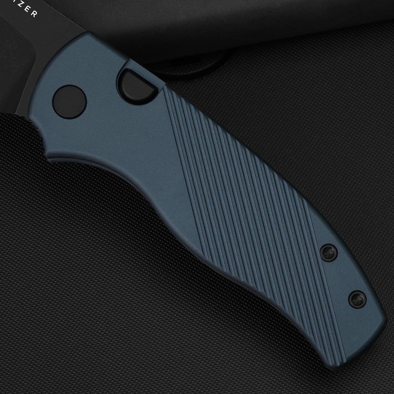 Glaux | Kizer Button Liner Lock™ | Vortex Pattern Micarta | Gray PVD Coating & Stonewashed | KizerV™ 3801A2