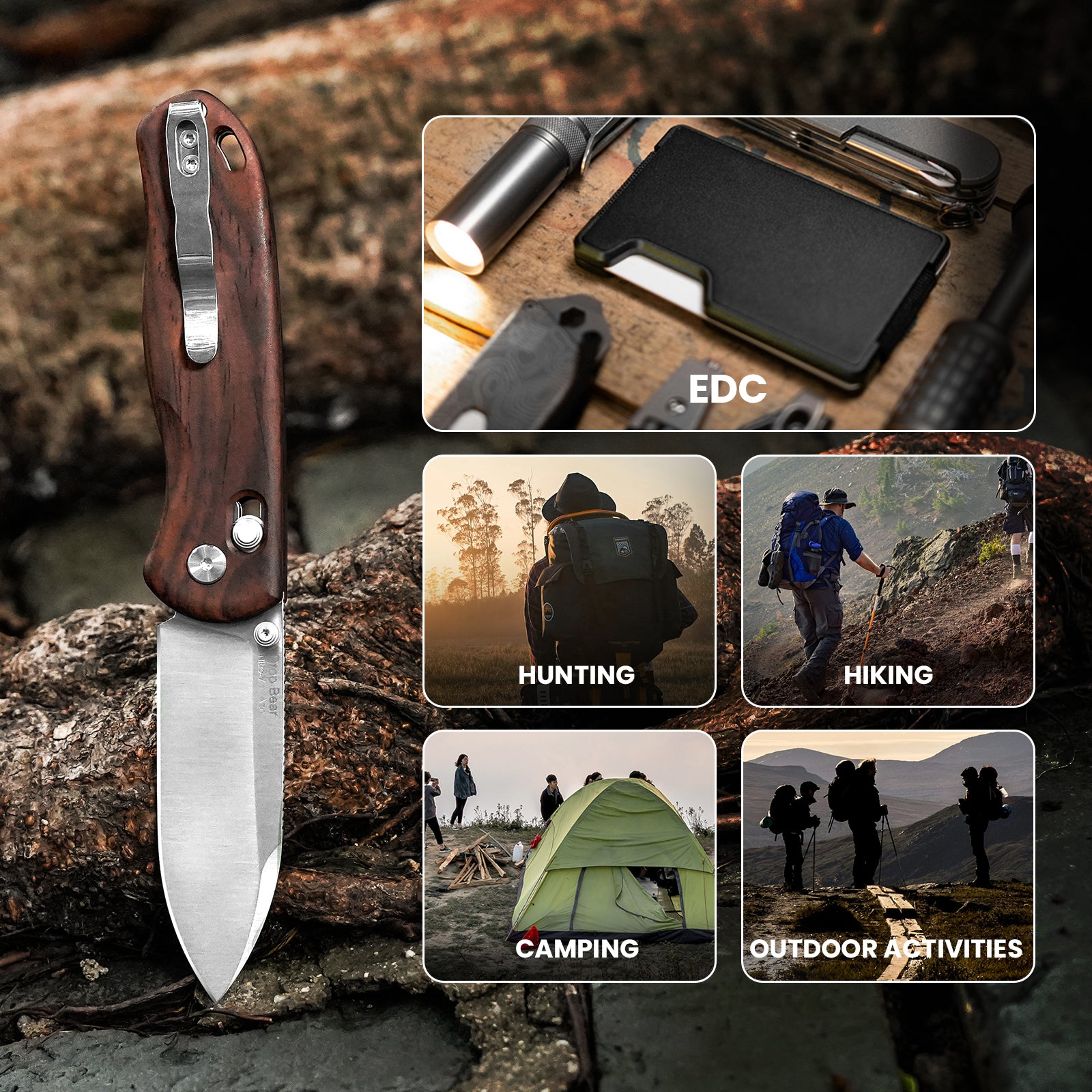 Kizer Drop Bear 2.97 inch NitroV Blade Wood Handle V3619A6-Kizer