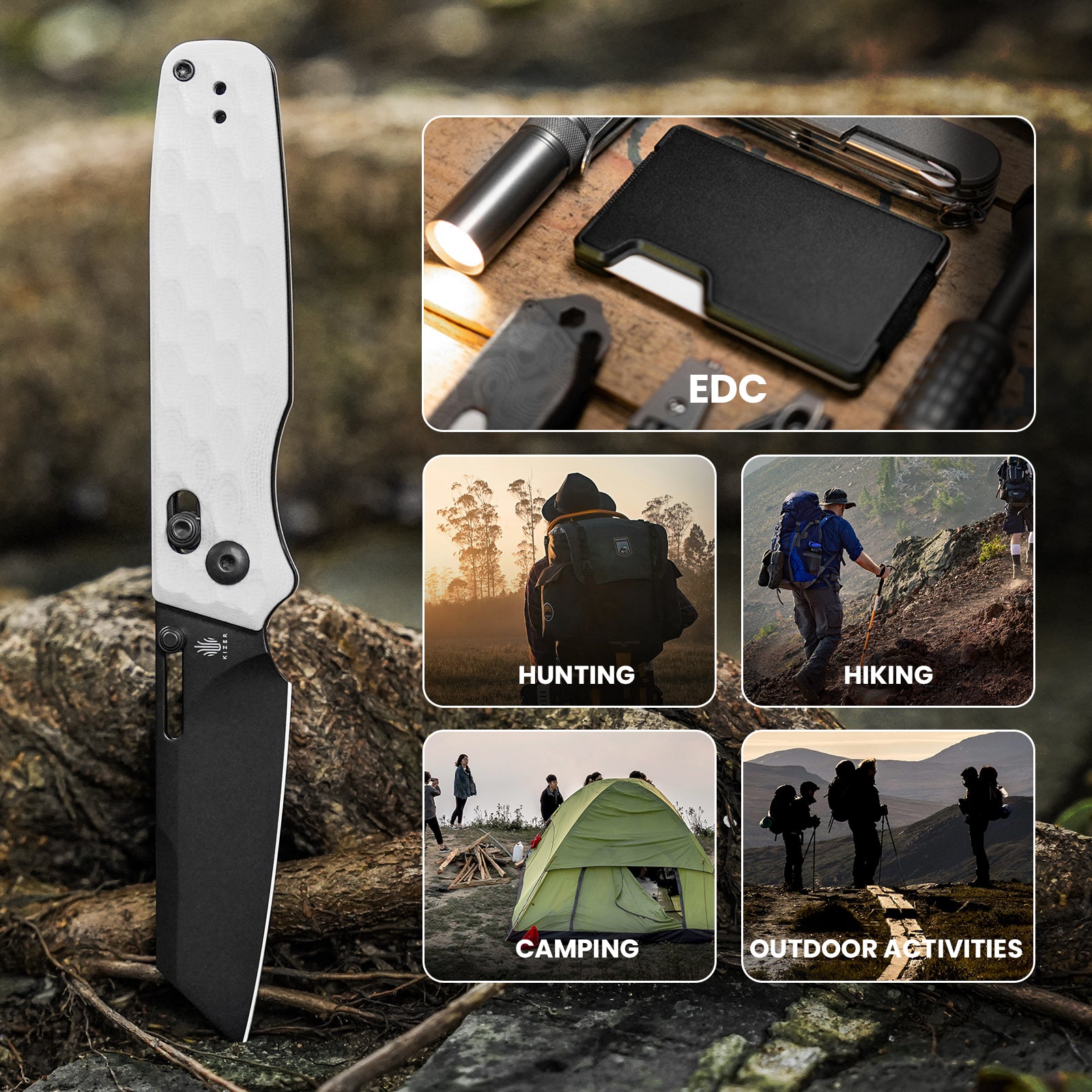Task 3.04 inch NitroV Blade Clutch Lock White G10 Handle V3641A1-Kizer