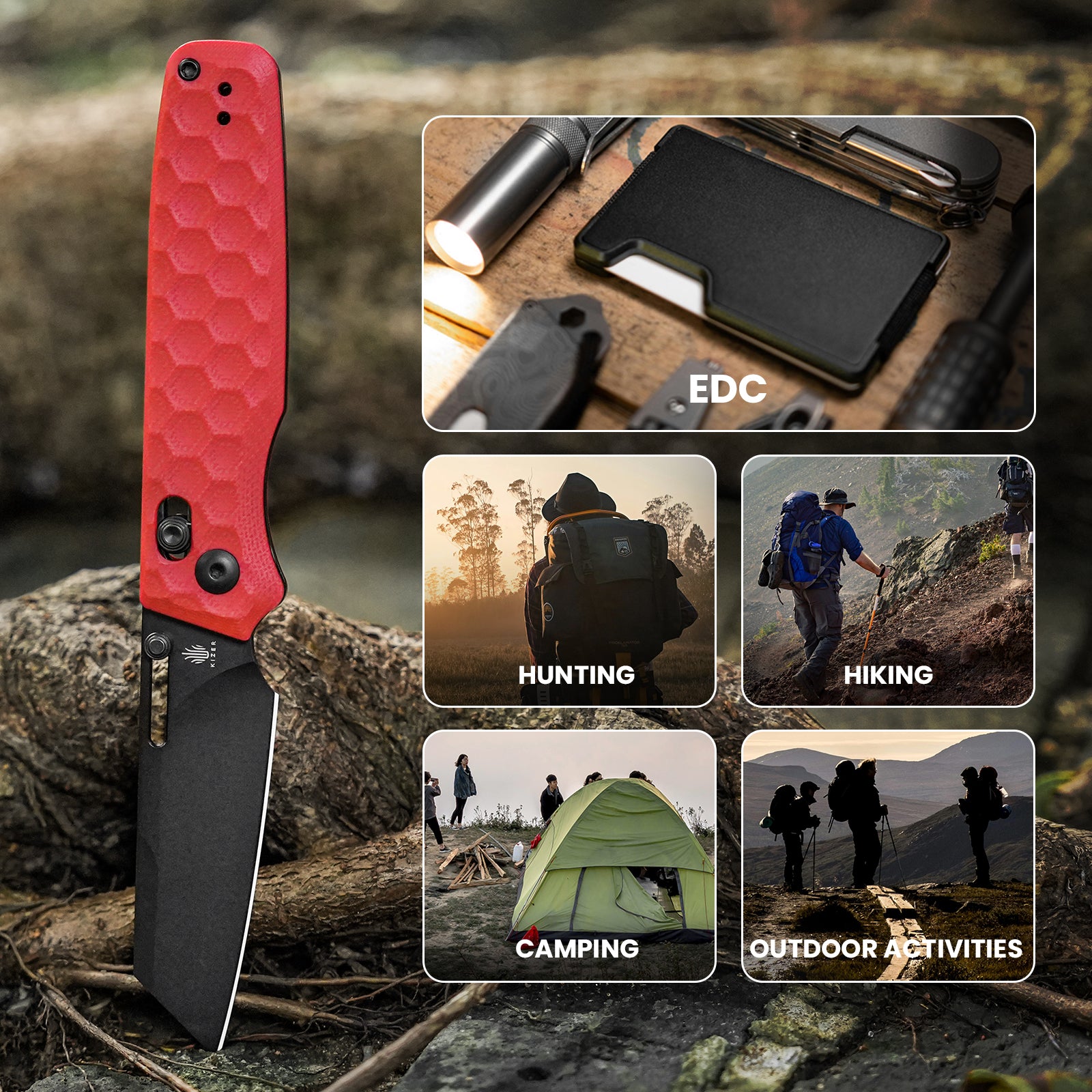 Task 3.04 inch NitroV Blade Clutch Lock Red G10 Handle V3641A2-Kizer