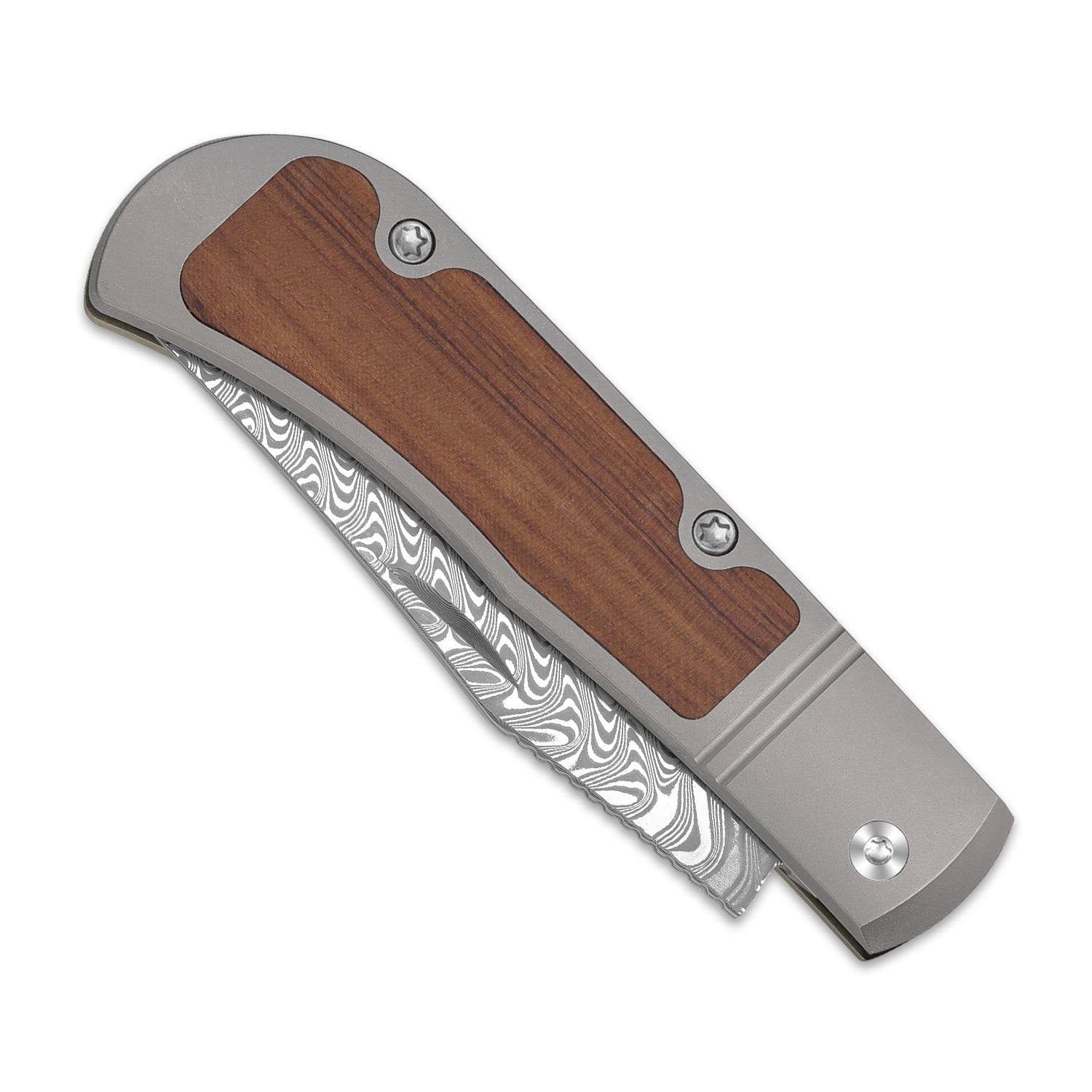 Trestle | Damascus | Titanium & Mkuruti Wood | KizerV™ 3761A2