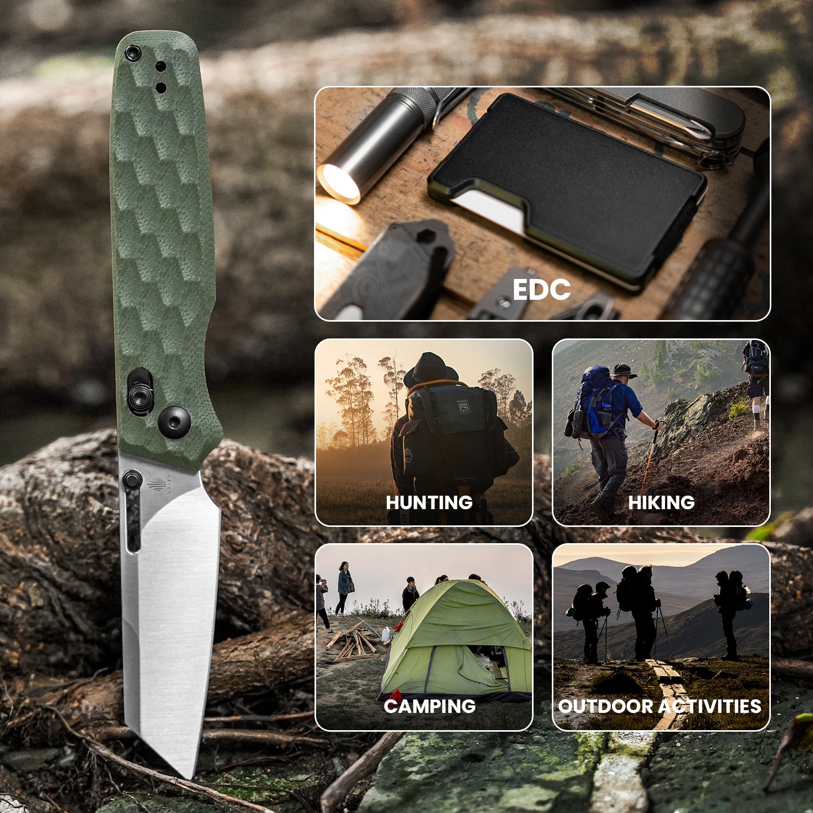 Task 3.04 inch 154CM Blade Clutch Lock Green G10 Handle V3641C3-Kizer