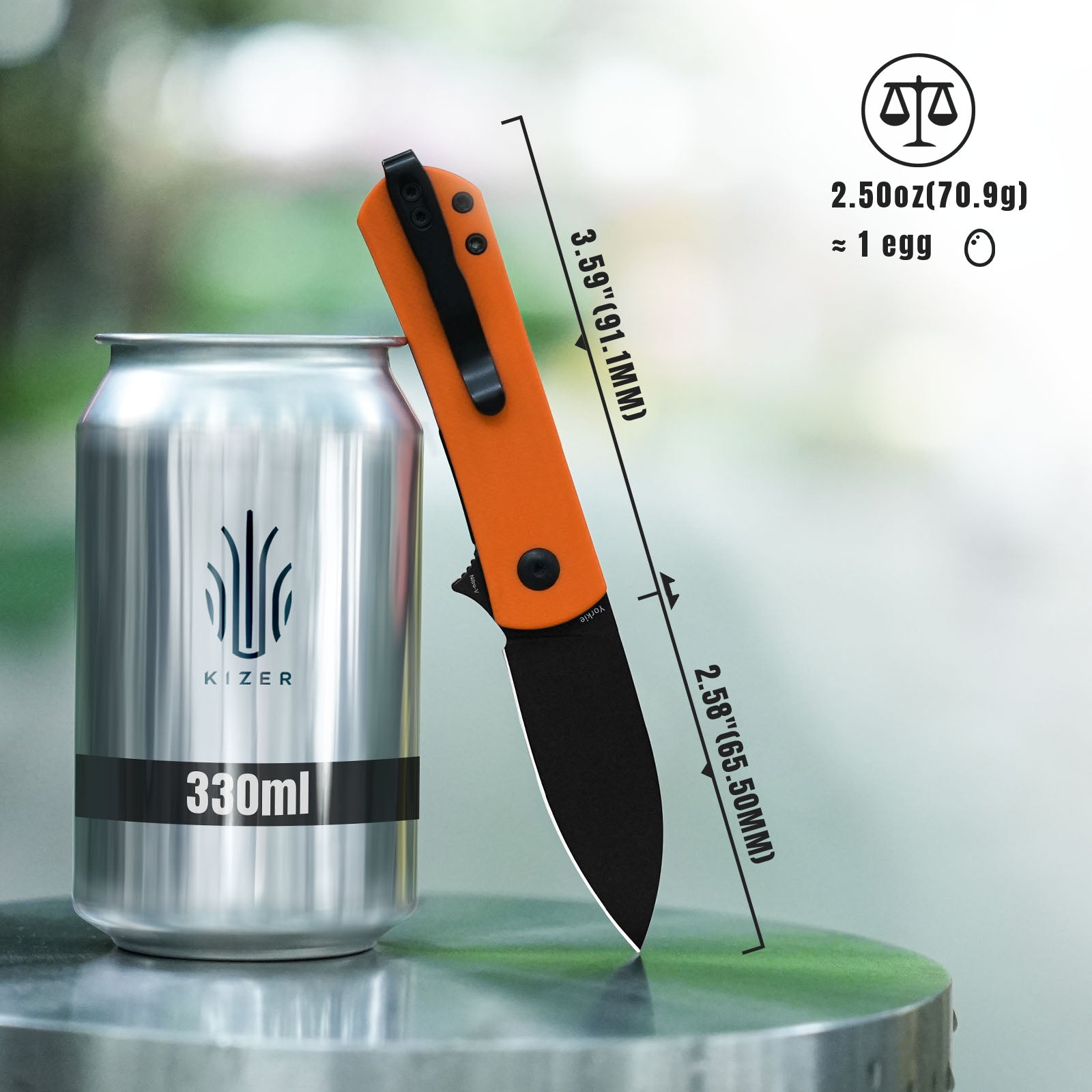 Yorkie 2.58 inch NitroV Blade Orange G10 Handle V3525A2-Kizer