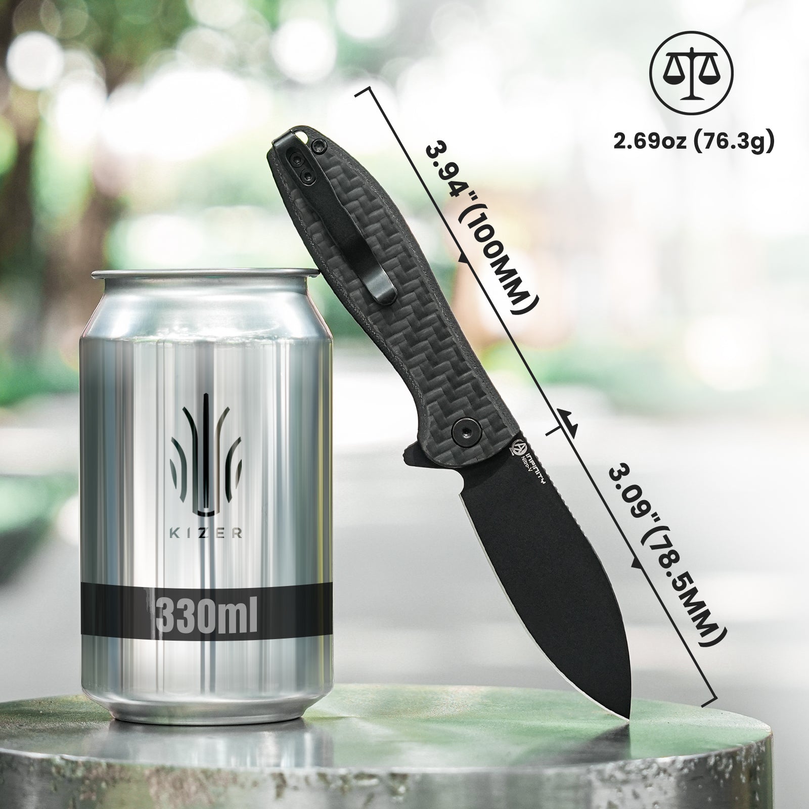 Infinity 3.09 Inches NitroV Blade Carbon Fiber Handle V3579M3-Kizer