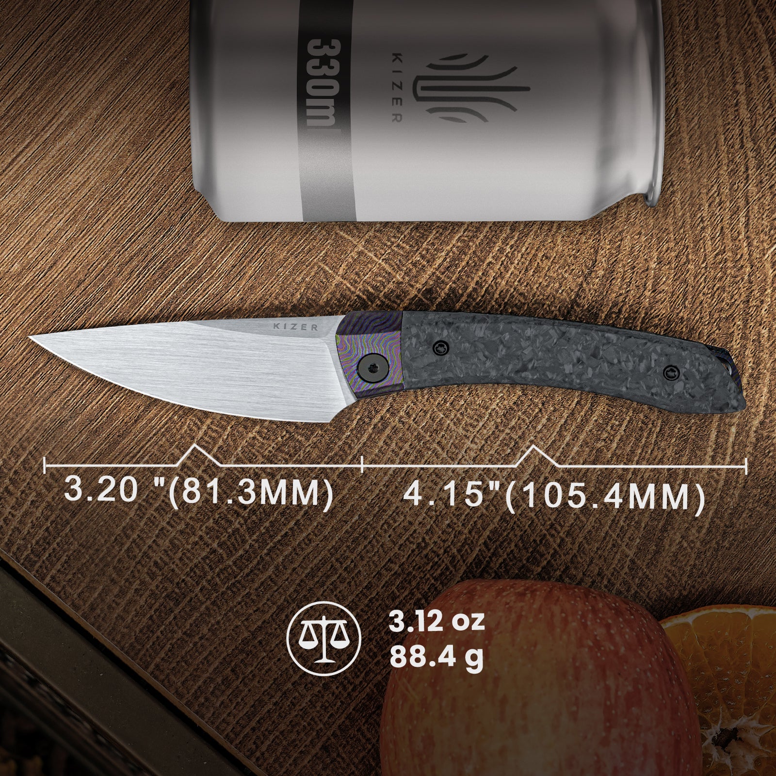 Mini MoMo | M390 | Timascus+Marble Carbon Fiber | KizerB™ 3663A4