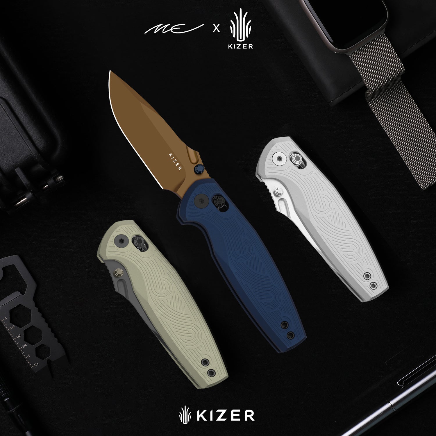 r　ノックモア Khamsin | Kizer Clutch Lock™ | Nitro-V | Sandstorm Aluminum | Satin Fi