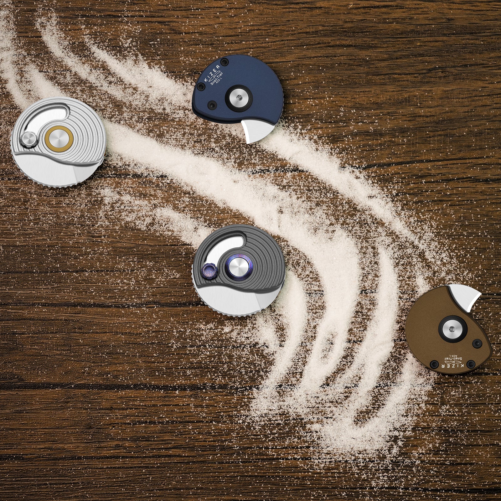 Snail-Trail | 5th Pocket Coin Knife | Detent Slip Joint | AEB-L | Matte Brass-Tone Aluminum Handle | Flat Grind | KizerV™ 2757A1