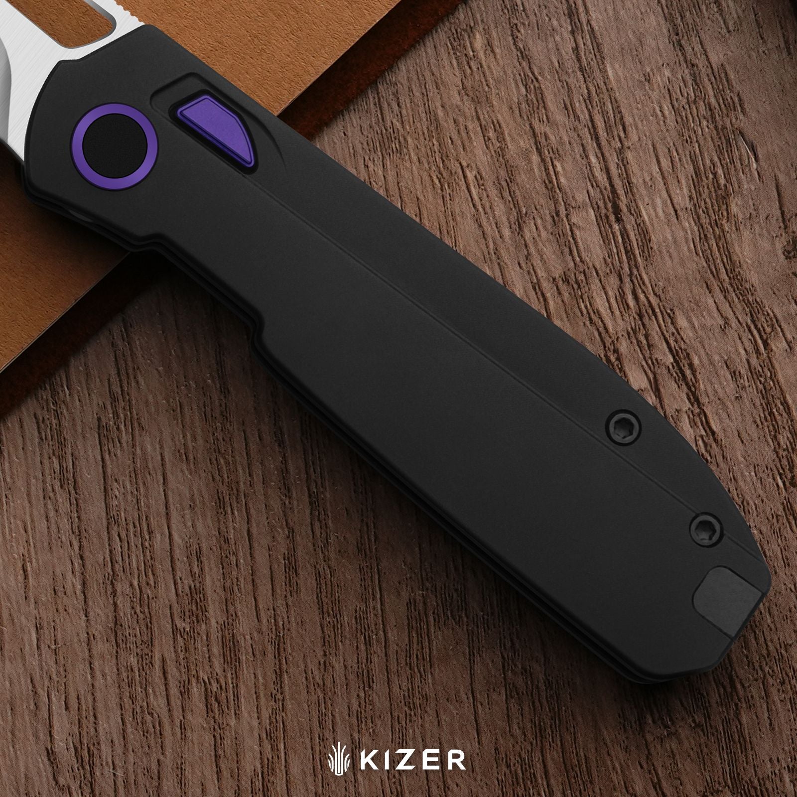 Mash | Kizer Button Liner Lock™ | M390 + Matte DLC Ultra + Hollow Grind | FatCarbon Purple Haze | KizerB™ 3699BSA2