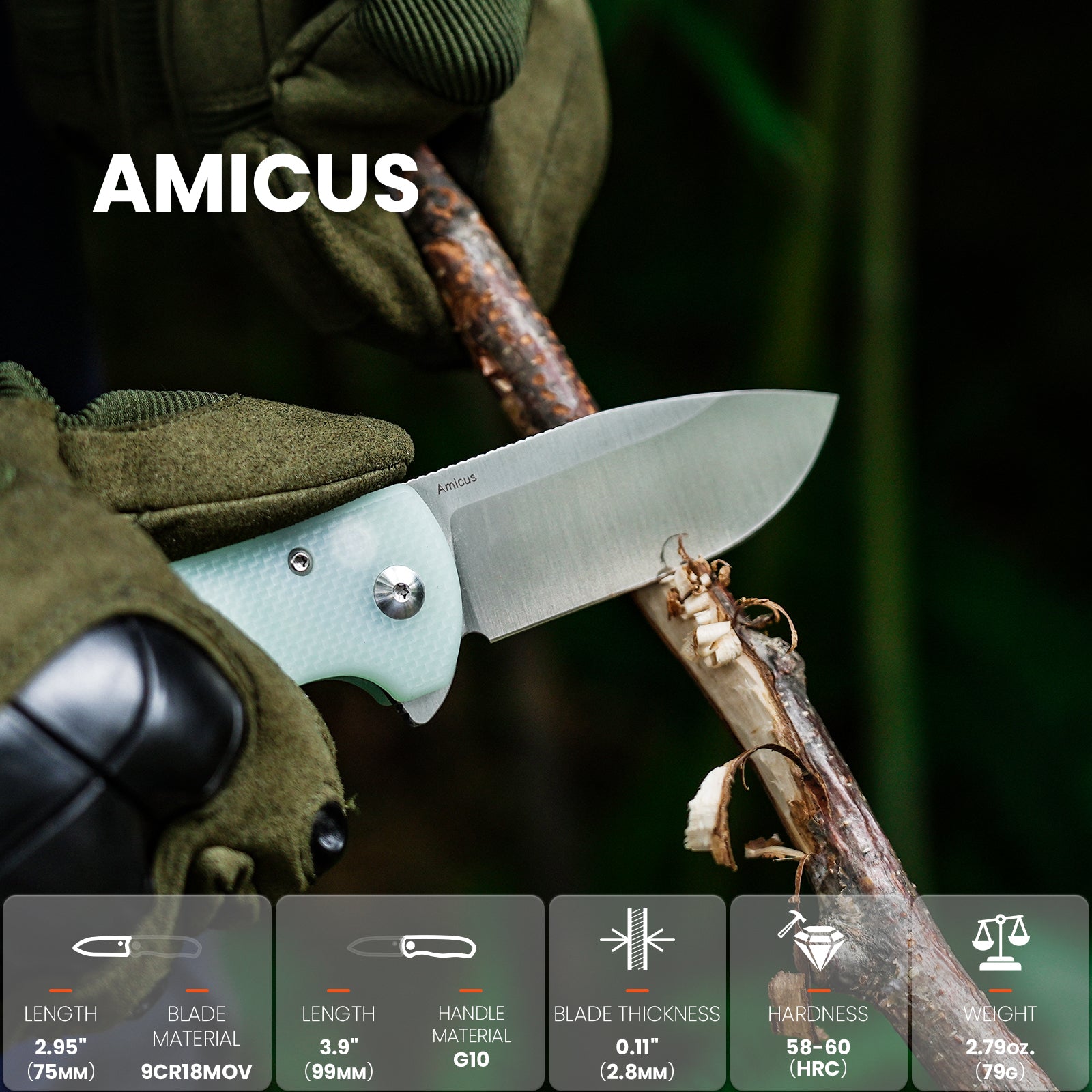 Amicus 2.95 inch S35VN Blade G10 Handle L3002A2-Kizer